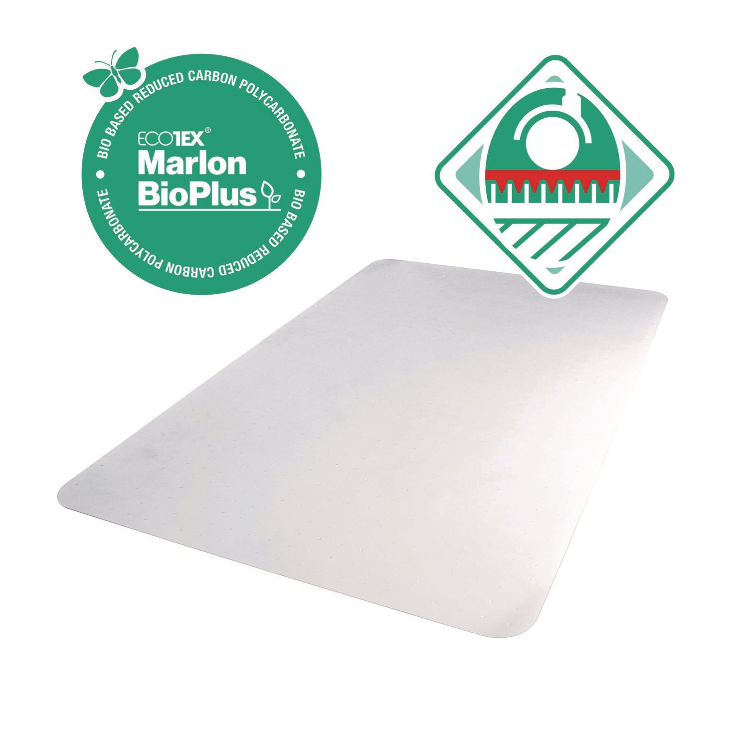 Floortex Eco Friendly Carbon Neutral Chair Mat, Polycarbonate, Clear, Rectangular, 60" x 46" x 0.090", For Low/Medium Pile Carpets, 1 Each