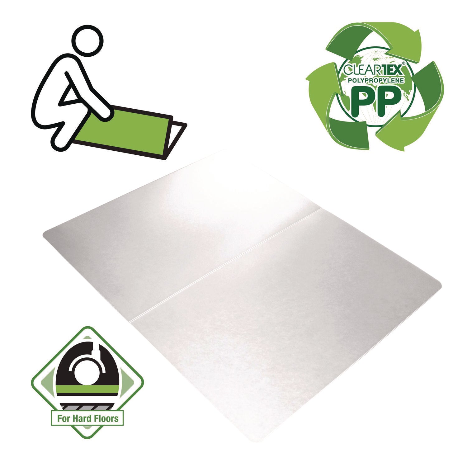Floortex Polypropylene Rectangular Anti-Slip Foldable Chair Mat for Hard Floors- 35" x 46