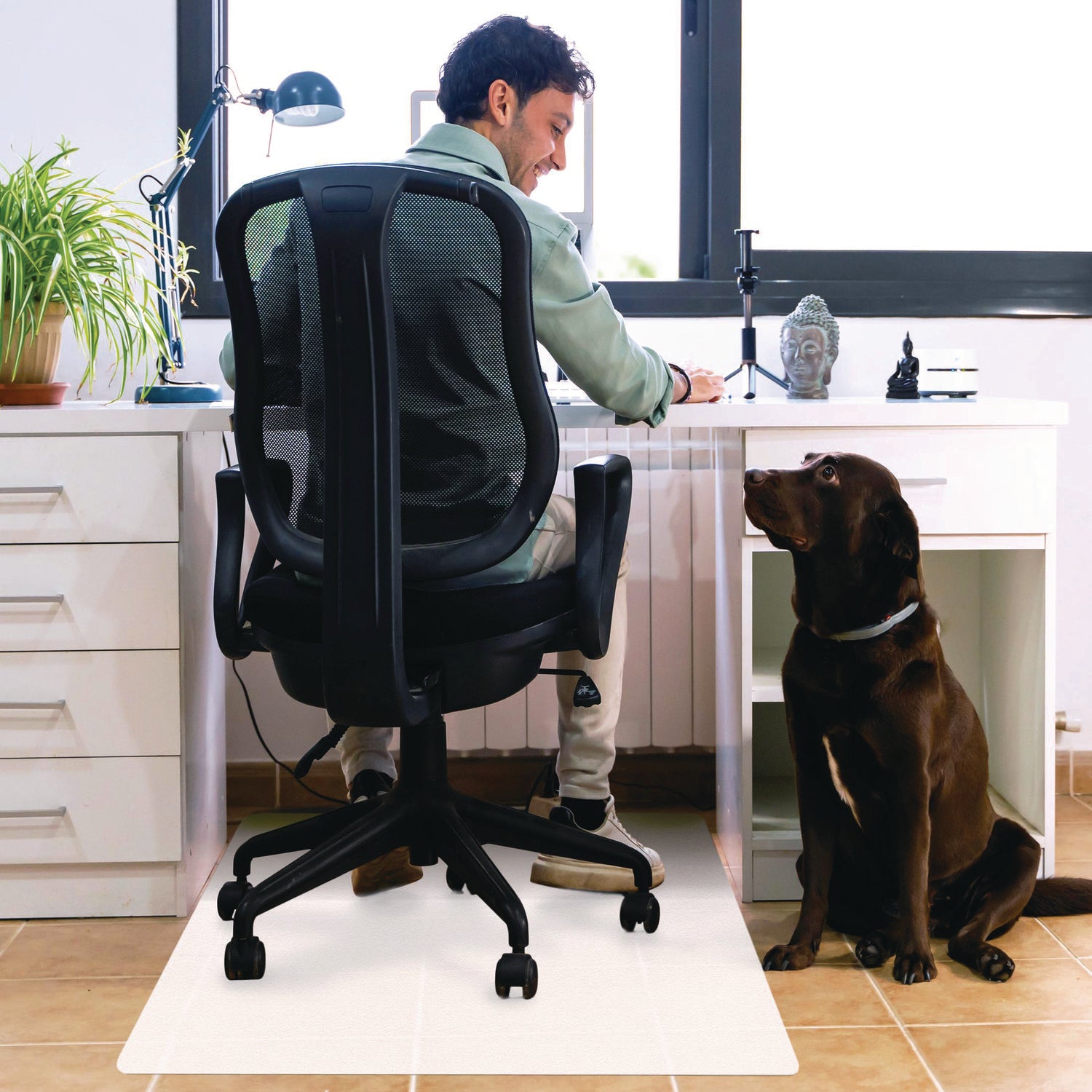 Floortex Polypropylene Rectangular Anti-Slip Foldable Chair Mat for Hard Floors- 35" x 46