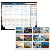 Julian Dates - Monthly - 12 Month - January 2026 to December 2026 - 1 Month Single Page Layout - Desk Pad, Desktop - Black - Leatherette - 17" Height x 22" Width - Recyclable, Seascape, Notes Area, Holiday Listing, Reference Calendar - 1 Each