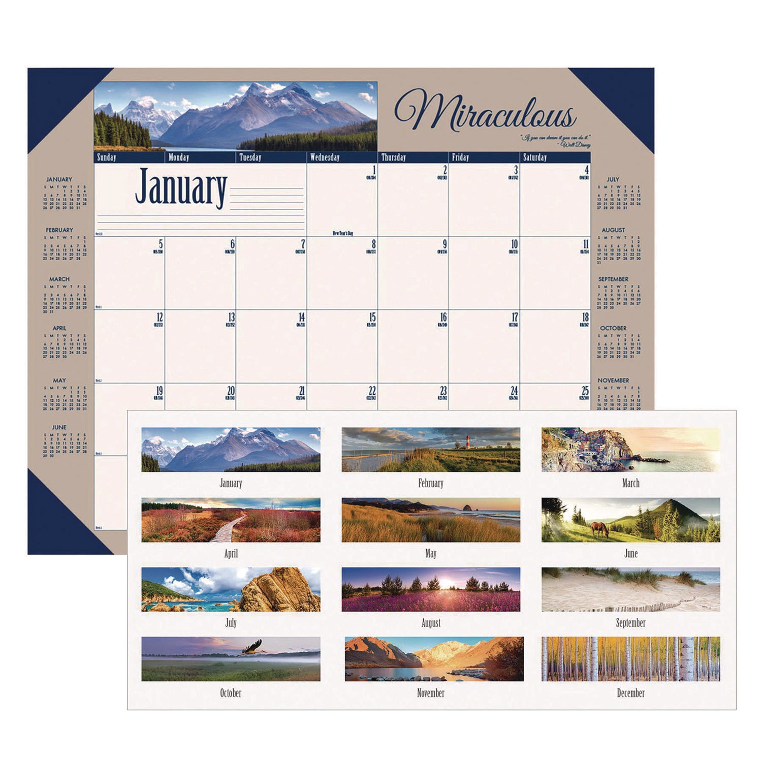 Julian Dates - Monthly - 12 Month - January 2026 to December 2026 - 1 Month Single Page Layout - 22" x 17" Sheet Size - Desk Pad - Leatherette, Paper - 1 Each