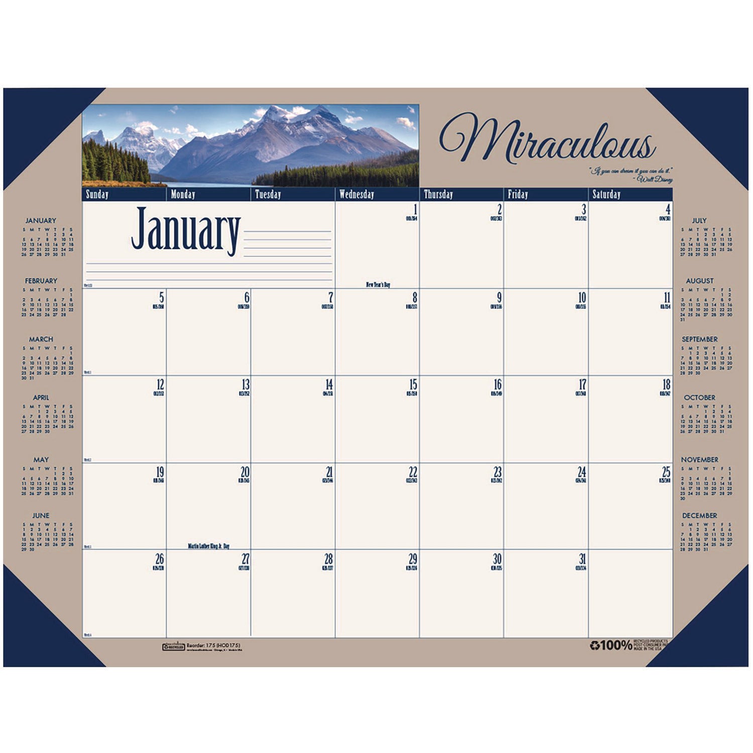 Julian Dates - Monthly - 12 Month - January 2026 to December 2026 - 1 Month Single Page Layout - 22" x 17" Sheet Size - Desk Pad - Leatherette, Paper - 1 Each