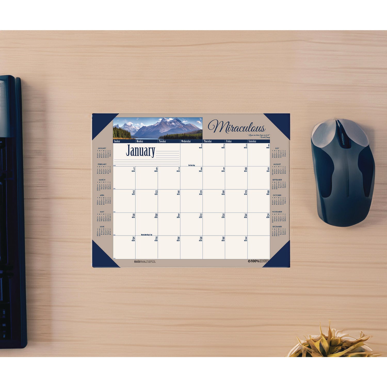 Julian Dates - Monthly - 12 Month - January 2026 to December 2026 - 1 Month Single Page Layout - 22" x 17" Sheet Size - Desk Pad - Leatherette, Paper - 1 Each