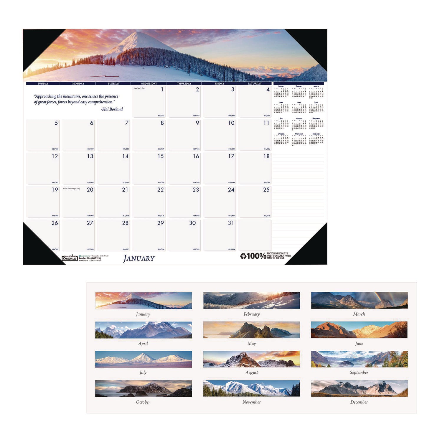Julian Dates - Monthly - 12 Month - January 2026 to December 2026 - 1 Month Single Page Layout - 22" x 17" Sheet Size - 2.25" x 2.50" Block - Desk Pad - White - Leatherette, Paper - Holder, Reference Calendar, Notepad, Reinforced - 1 Each