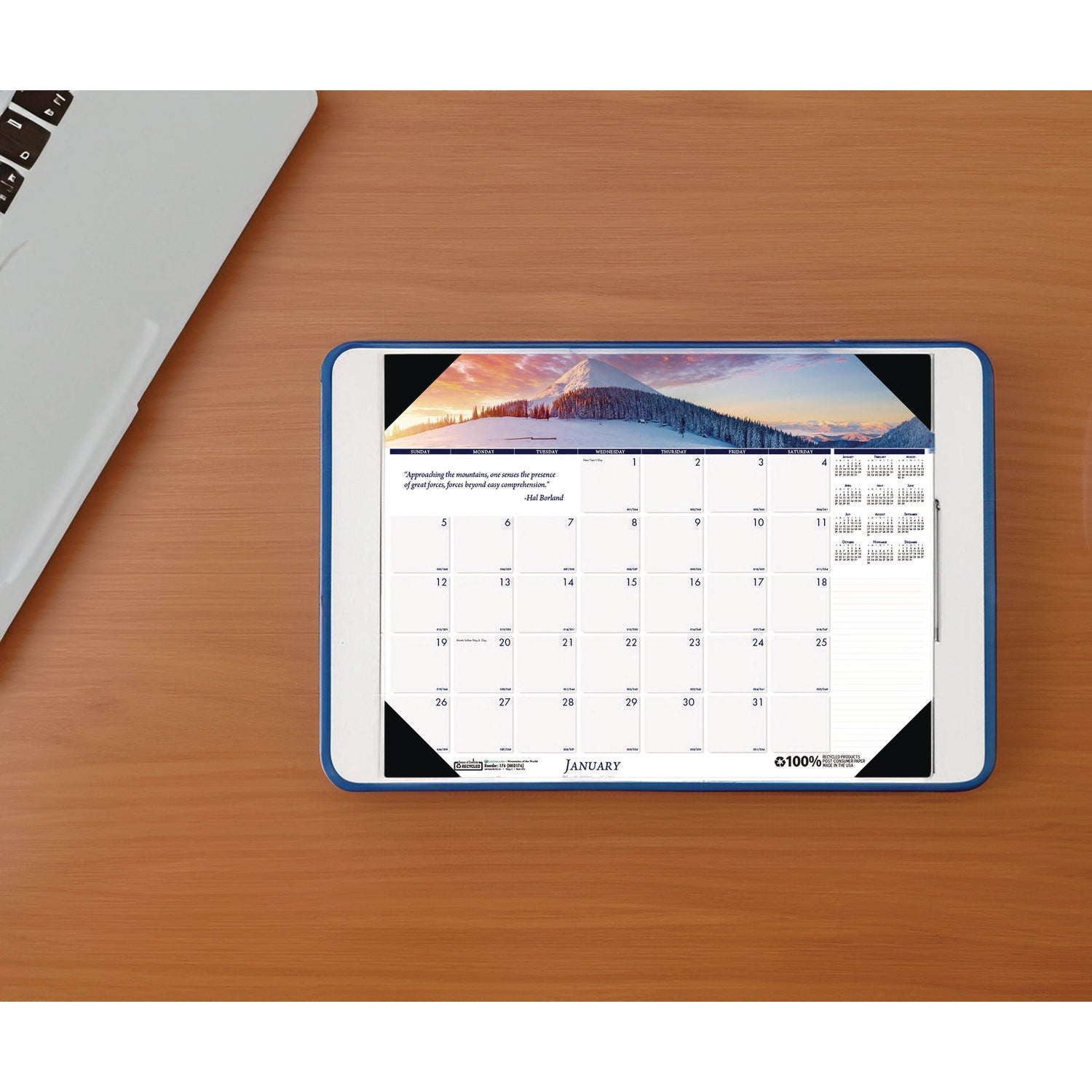Julian Dates - Monthly - 12 Month - January 2026 to December 2026 - 1 Month Single Page Layout - 22" x 17" Sheet Size - 2.25" x 2.50" Block - Desk Pad - White - Leatherette, Paper - Holder, Reference Calendar, Notepad, Reinforced - 1 Each