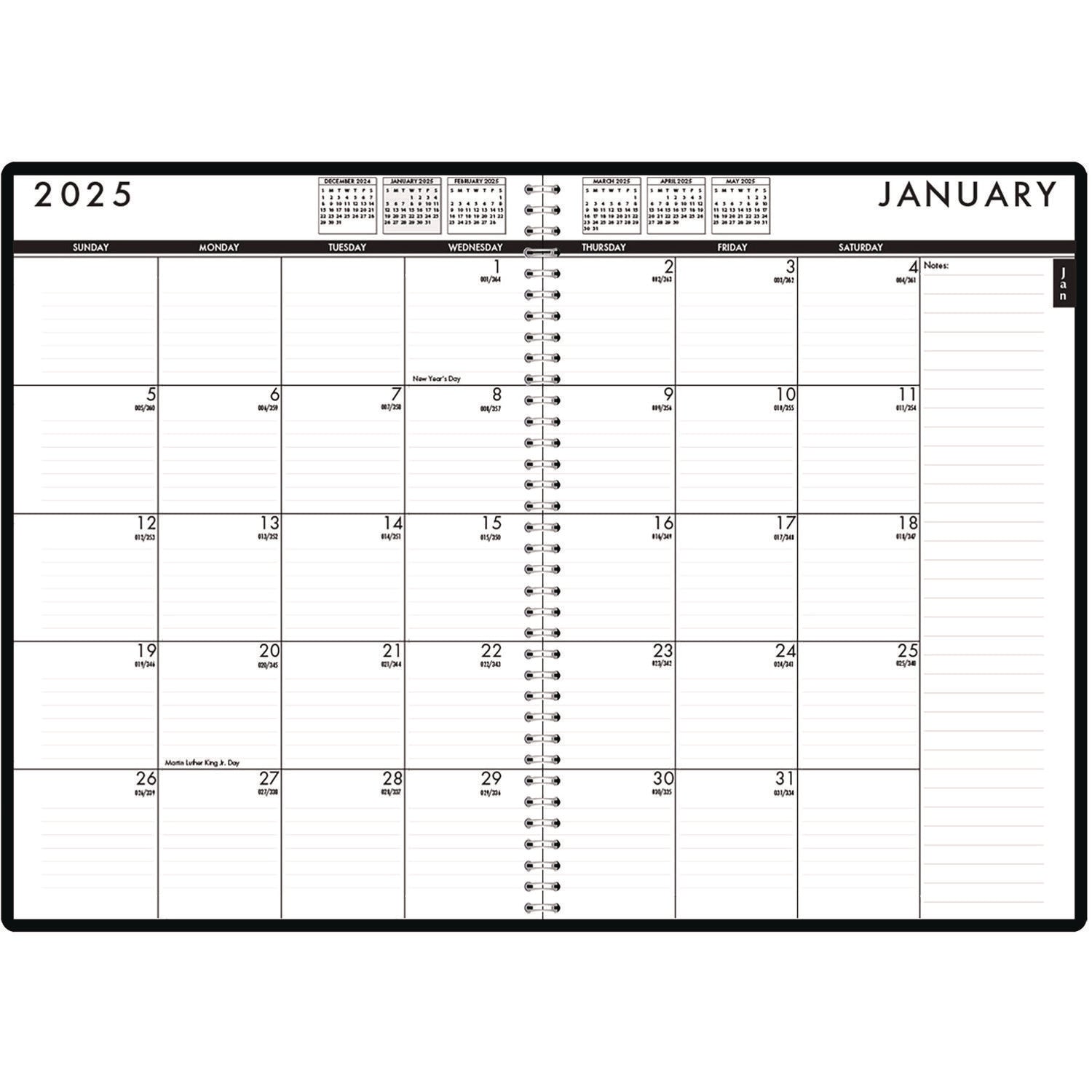 Julian Dates - Daily, Monthly - 12 Month - January 2026 to December 2026 - Hourly - 1 Day Single Page Layout - 1 Month Double Page Layout - 7" x 10" Sheet Size - Wire Bound - Leather, Paper - Blue Cover - 1 Each