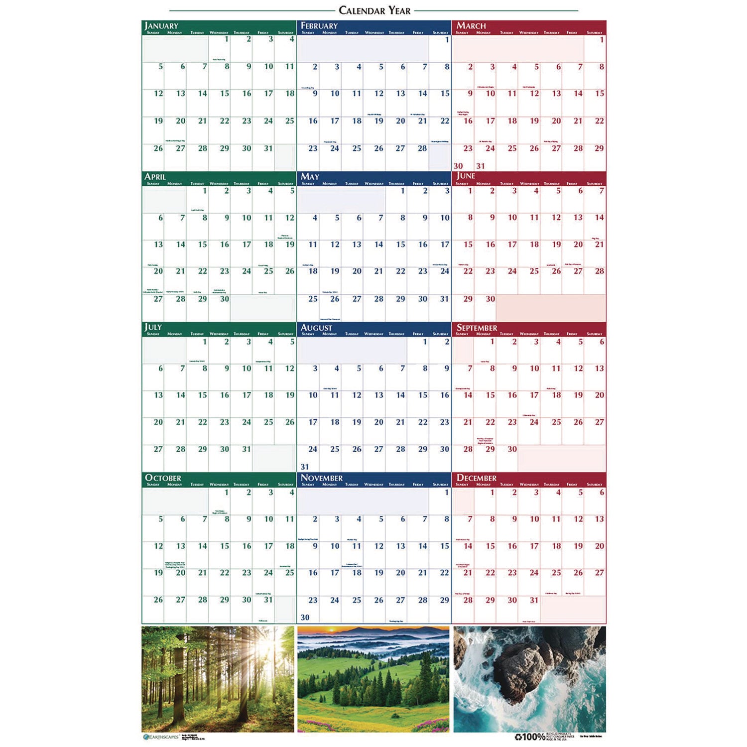 Julian Dates - Daily, Monthly - 12 Month - January 2026 to December 2026 - 2" x 1.38" , 1" x 1" Block - Paper - 24" Height x 18" Width - Laminated, Double-sided, Write on/Wipe off, Reversible, Erasable - 1 Each