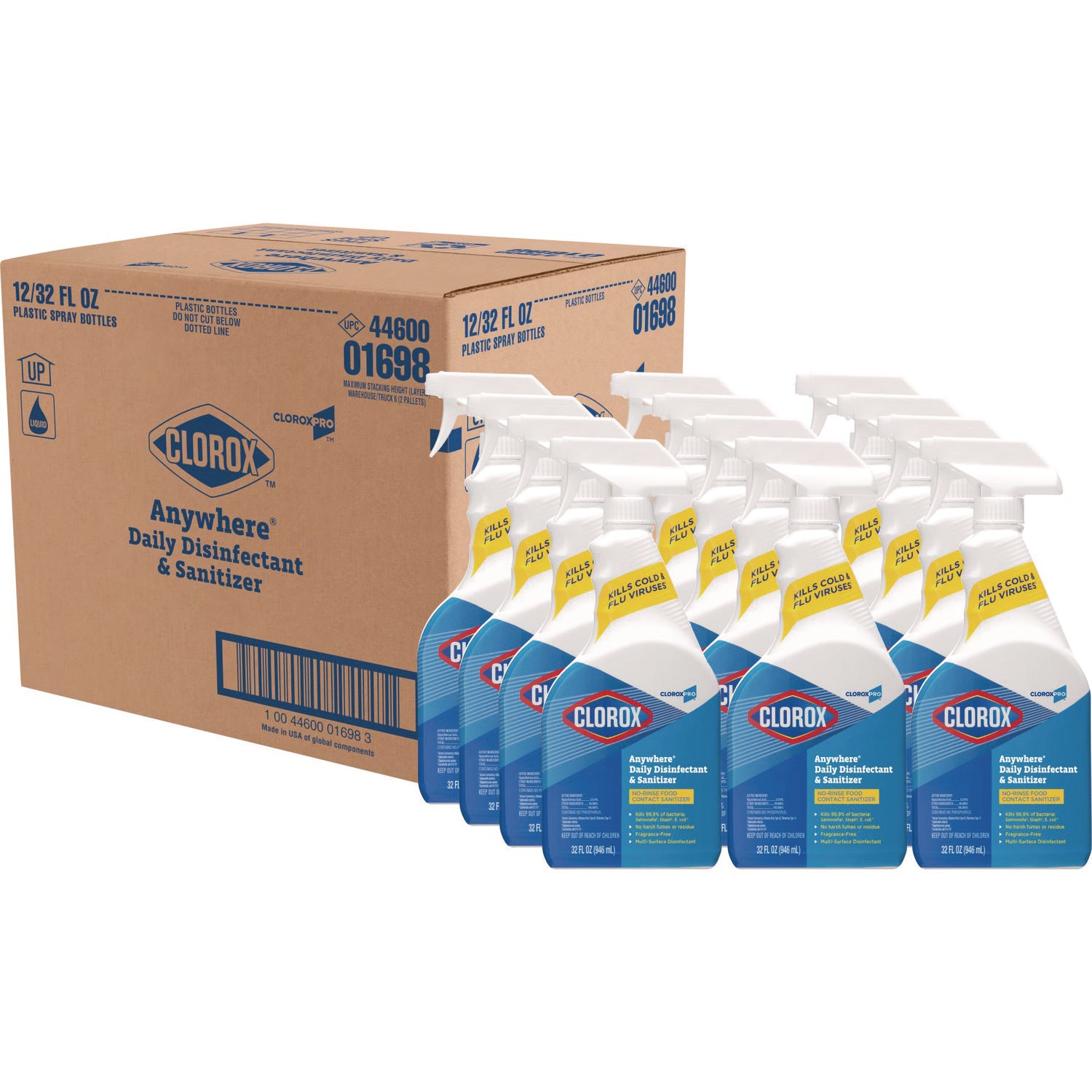 Anywhere Daily Disinfectant and Sanitizer, 32 oz Spray Bottle, 12/Carton