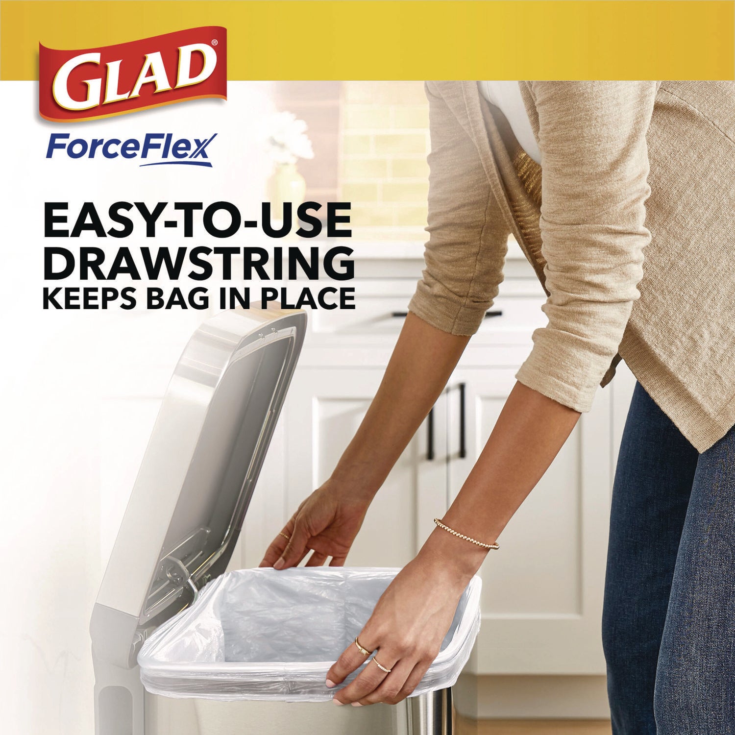 ForceFlex Kitchen Drawstring Trash Bags, 13 gal, Gain Original Scent, 24 x 27.38, White, 80/Box