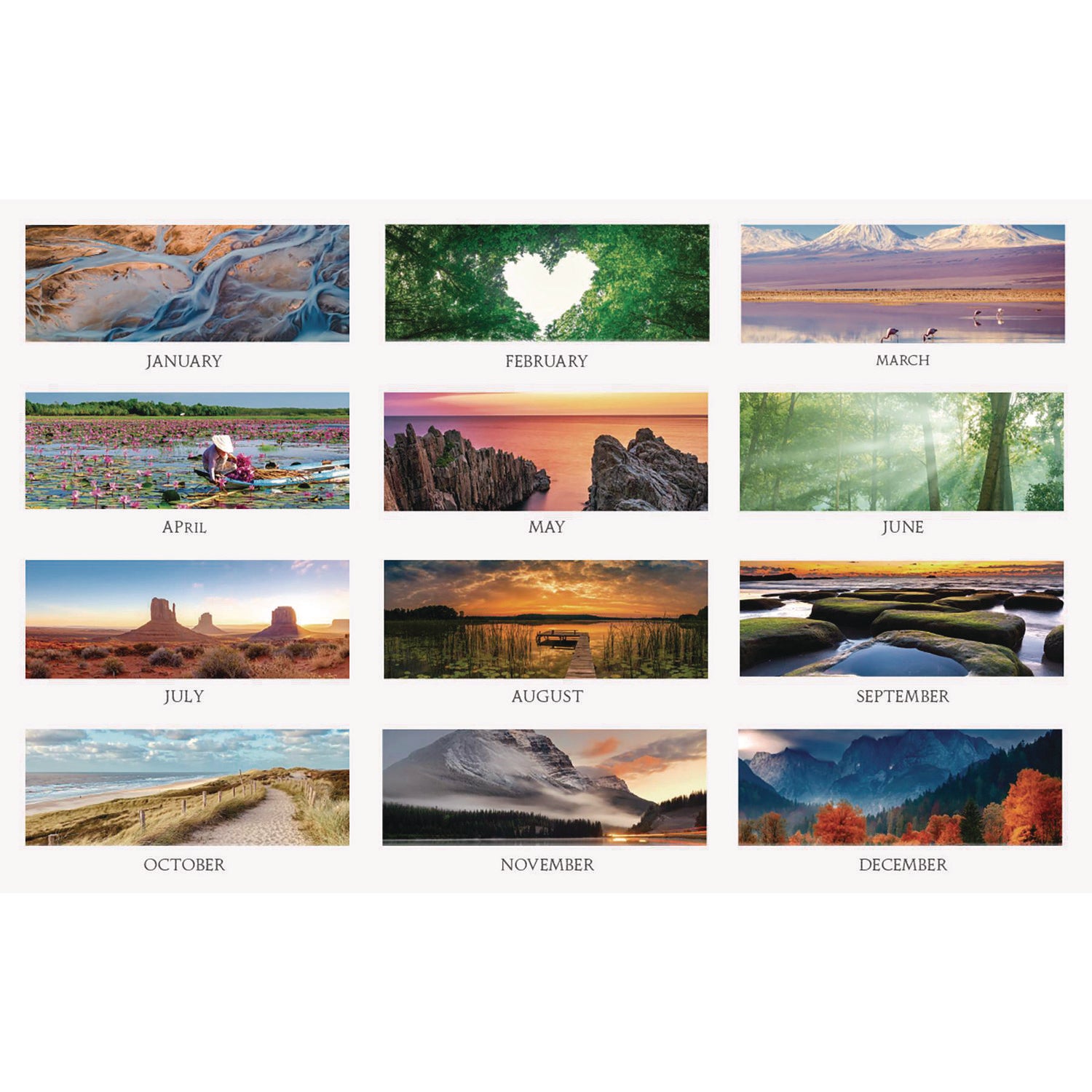 Julian Dates - 14 Month - December 2025 to January 2027 - 3 Month Single Page Layout - 12 1/4" x 27" Sheet Size - 1.75" x 1.13" Block - Wire Bound - White - Paper - Full-Color Scenic Photos - 1 Each