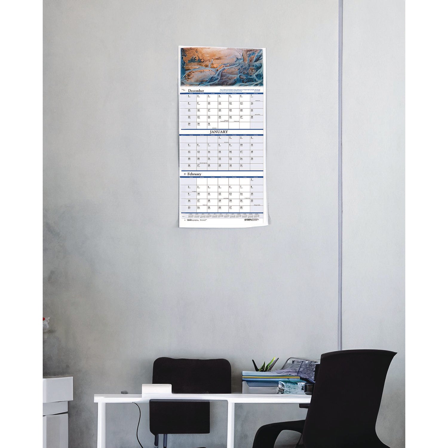 Julian Dates - 14 Month - December 2025 to January 2027 - 3 Month Single Page Layout - 12 1/4" x 27" Sheet Size - 1.75" x 1.13" Block - Wire Bound - White - Paper - Full-Color Scenic Photos - 1 Each