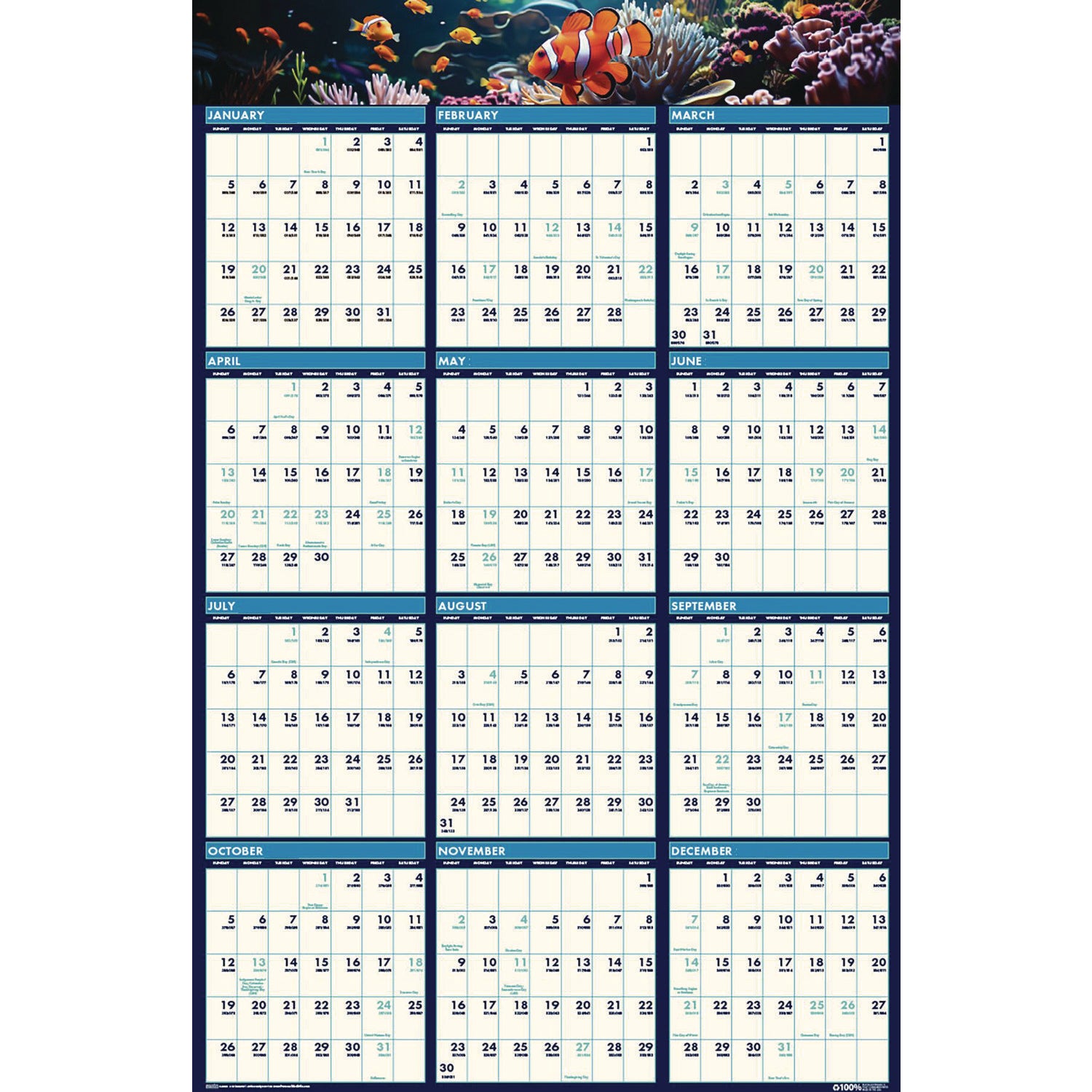 Julian Dates - 12 Month - January 2026 to December 2026 - 24" x 37" Sheet Size - 1.13" x 1.25" , 1.25" x 1.13" Block - Laminated, Erasable - 1 Each