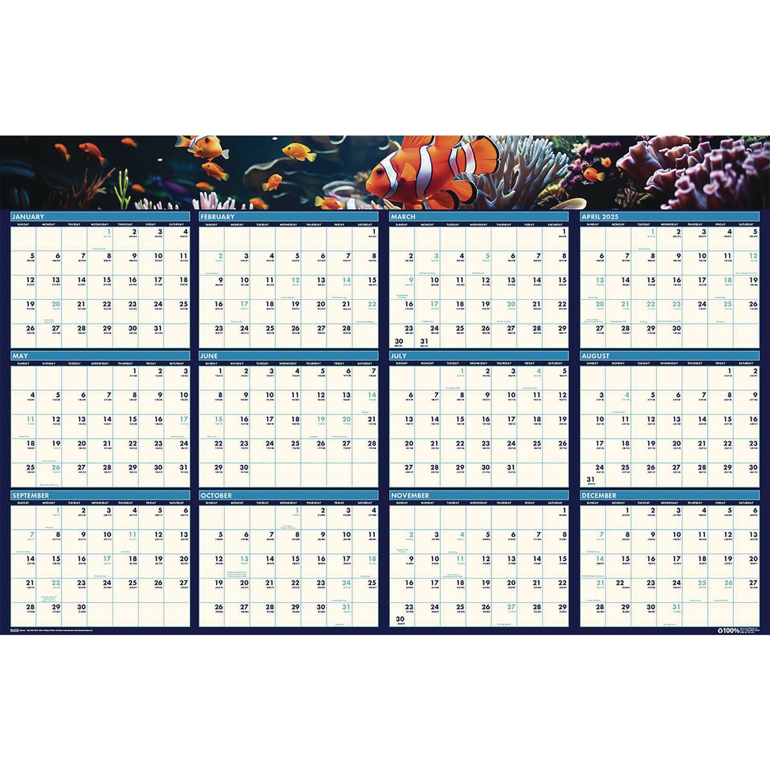 Julian Dates - 12 Month - January 2026 to December 2026 - 24" x 37" Sheet Size - 1.13" x 1.25" , 1.25" x 1.13" Block - Laminated, Erasable - 1 Each