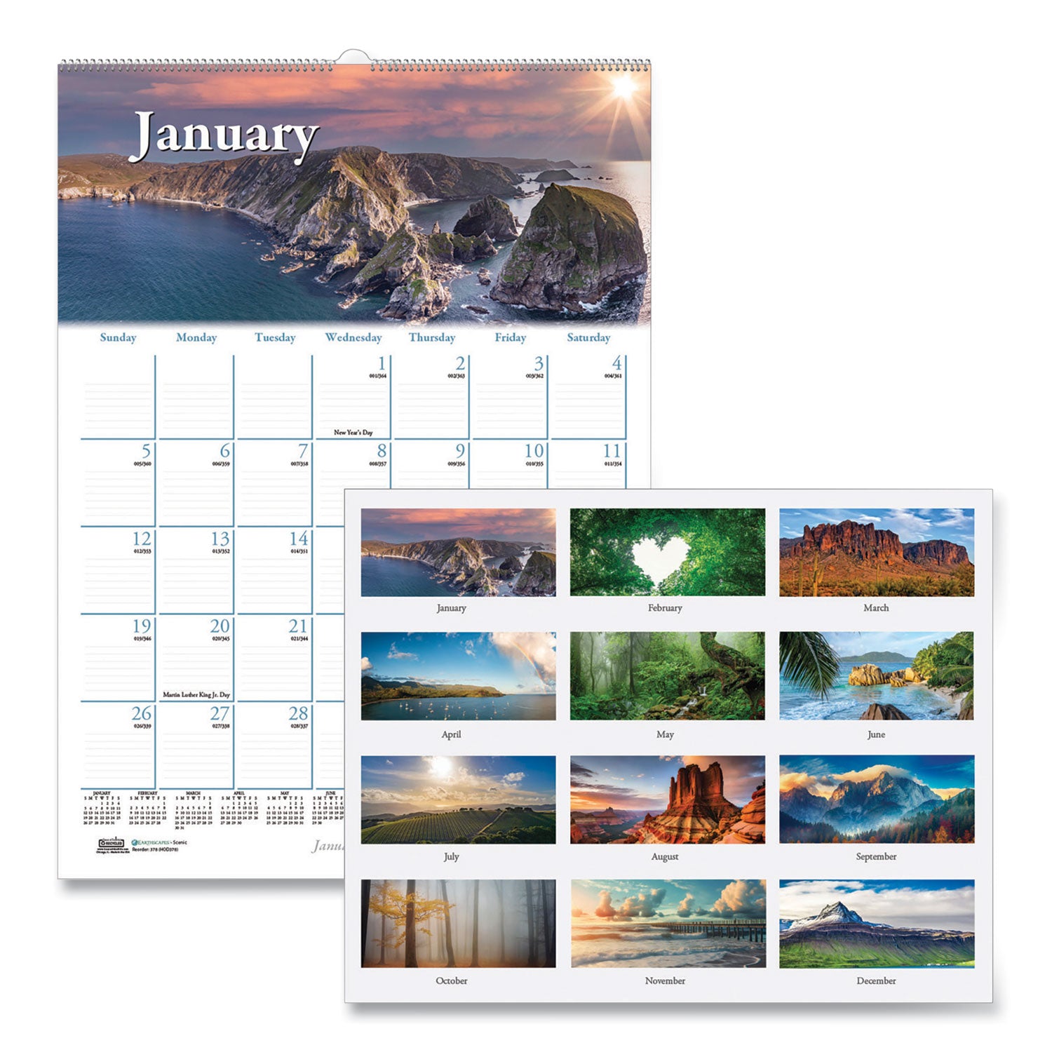 Julian Dates - Monthly - 1 Year - January 2026 to December 2026 - 1 Month Single Page Layout - 12" x 16 1/2" Sheet Size - 2" x 1.63" Block - Wire Bound - White - Paper - Reference Calendar, Hanging Loop - 1 Each