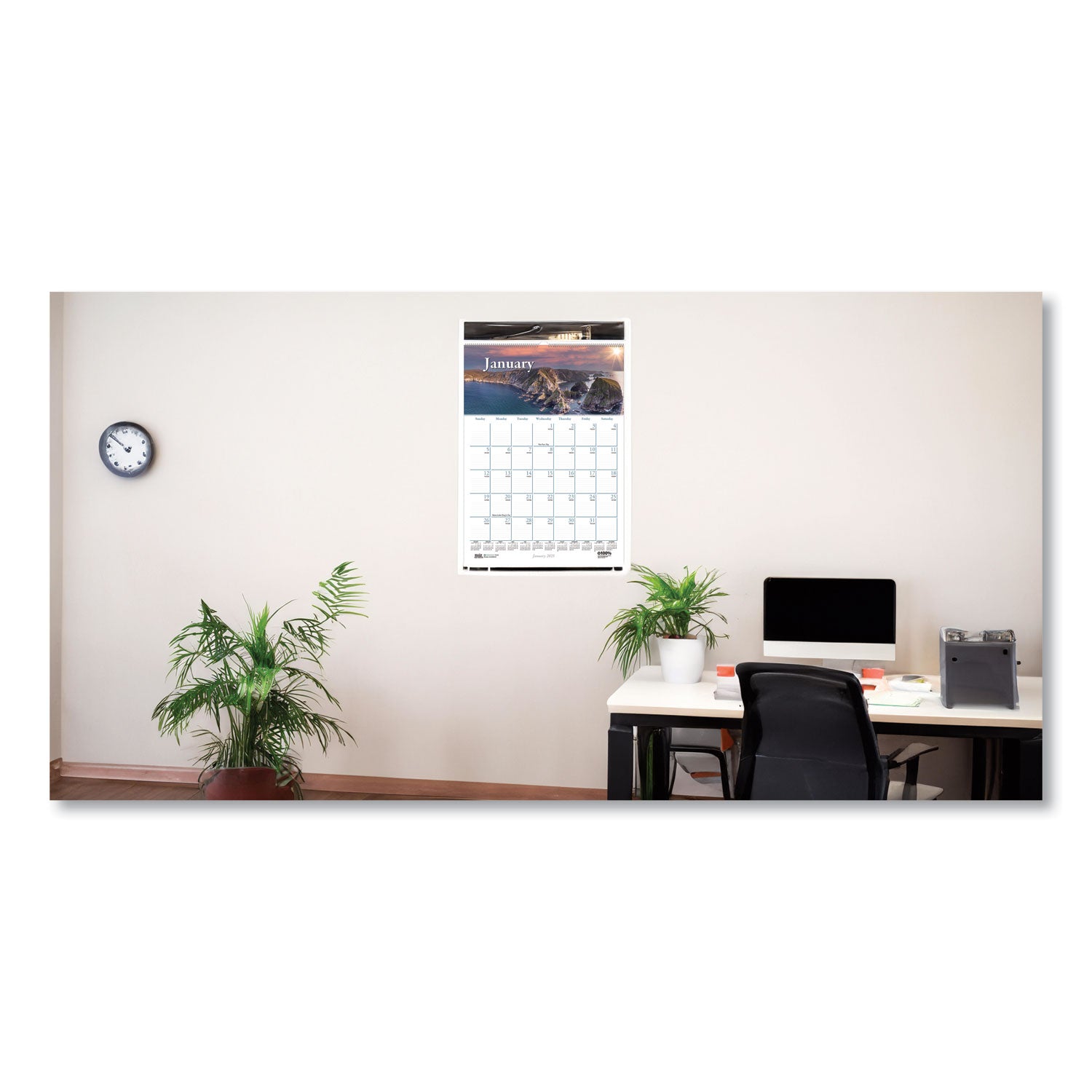 Julian Dates - Monthly - 1 Year - January 2026 to December 2026 - 1 Month Single Page Layout - 12" x 16 1/2" Sheet Size - 2" x 1.63" Block - Wire Bound - White - Paper - Reference Calendar, Hanging Loop - 1 Each