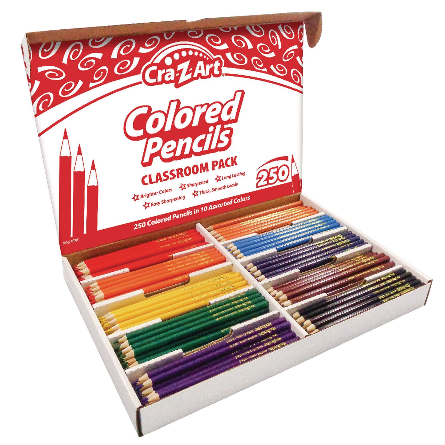 Colored Pencil Classroom Pack, 10 Colors, Box of 250