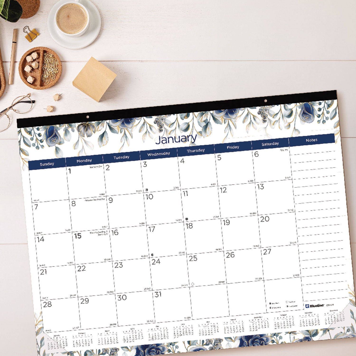 Blueline Abstract Floral Monthly Desk Pad