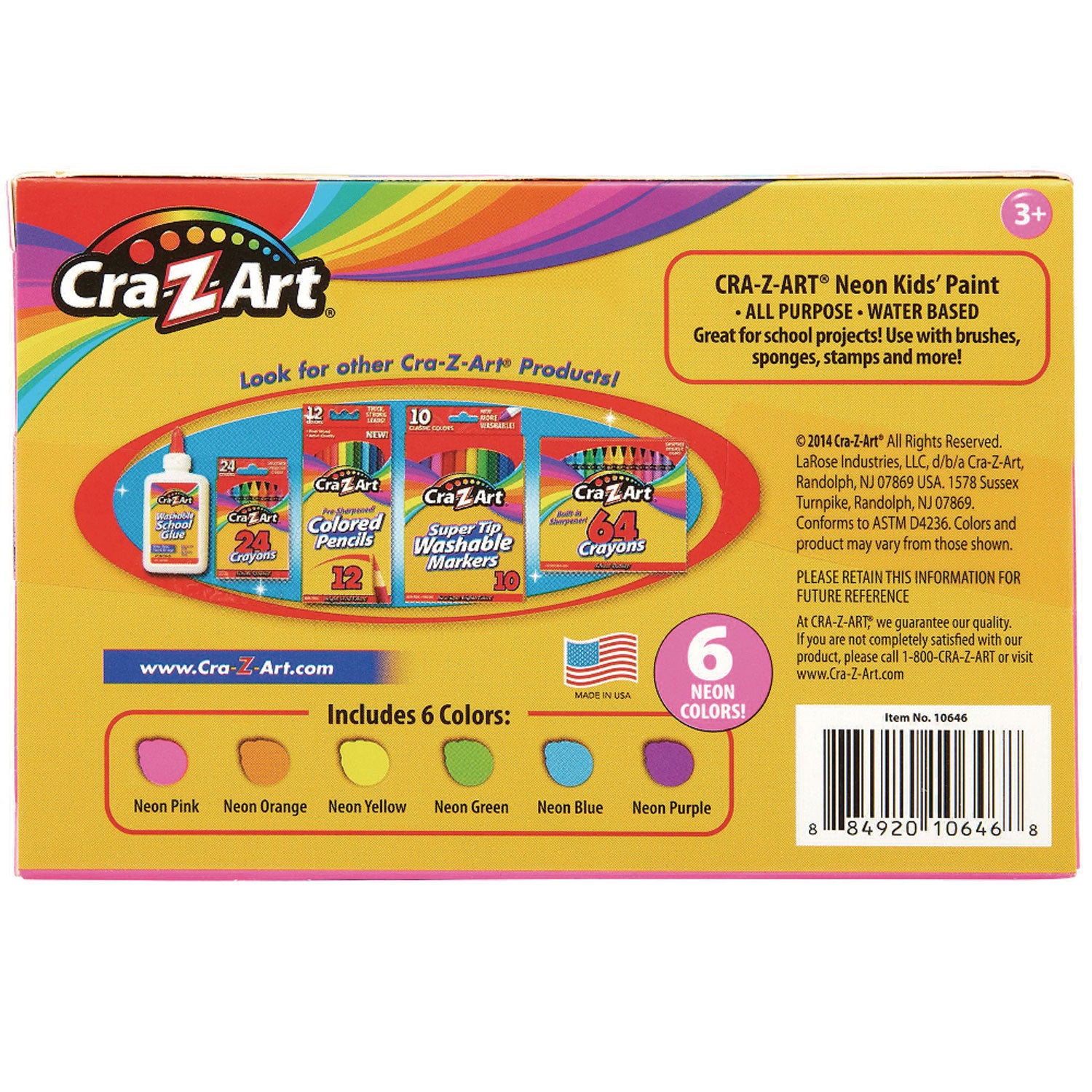 Washable Neon Paint, 6 Count