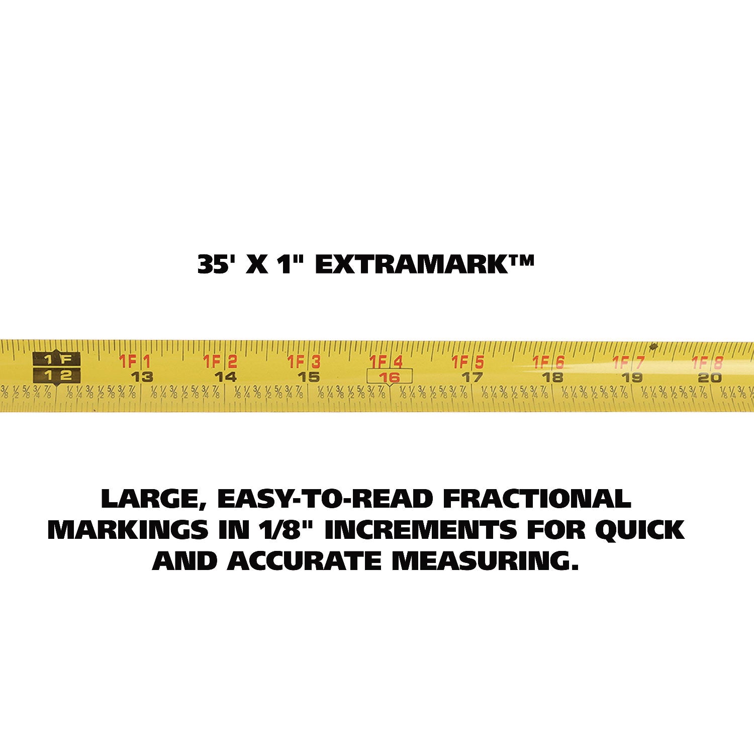 ExtraMark Tape Measure, 1" x 35 ft, Steel, Orange/Black