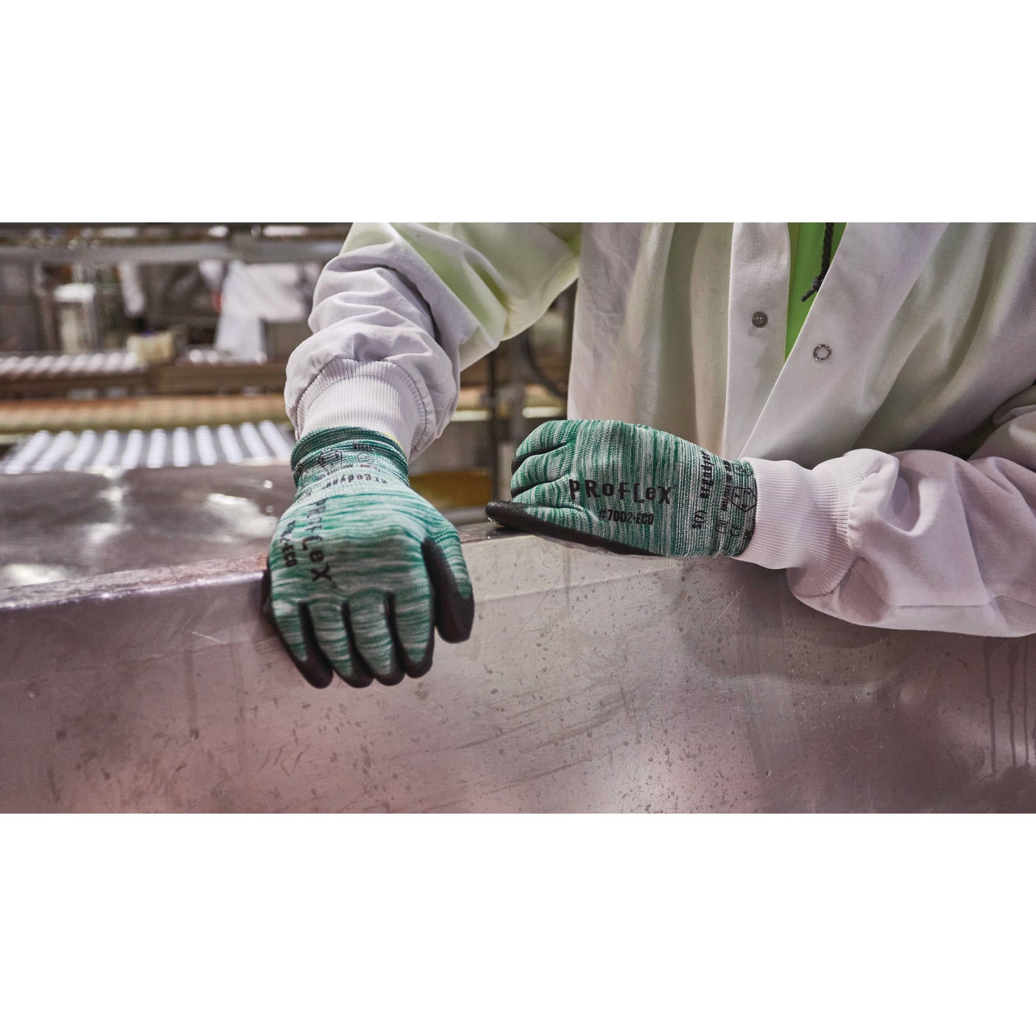 Ergodyne ProFlex 7002-ECO Recycled PU-Coated Gloves, Large, Green, Touchscreen Capable, Polyurethane Palm, 15-Gauge, Cut and Abrasion Resistant, Machine Washable, 2 Pairs