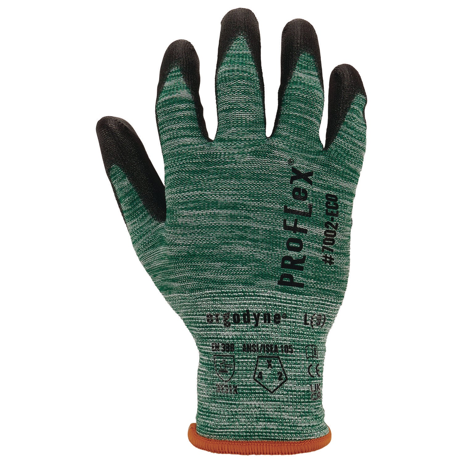 Ergodyne ProFlex 7002-ECO Recycled PU-Coated Gloves, Large, Green, Touchscreen Capable, Polyurethane Palm, 15-Gauge, Cut and Abrasion Resistant, Machine Washable, 2 Pairs