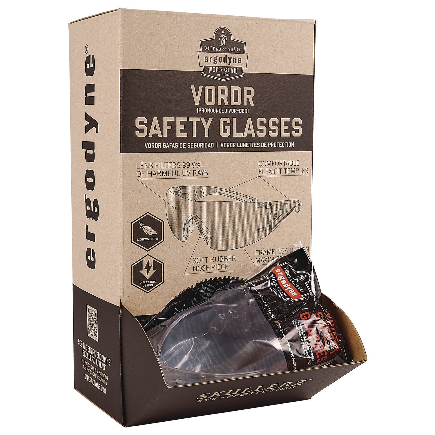 Ergodyne Skullerz VORDR Safety Glasses, Rubber, Polycarbonate
