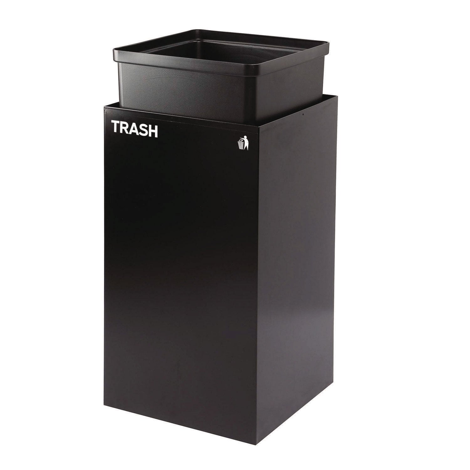 29 Gallon Trash/Recycling Cans, Steel, Blue Recycling Can with Square Lid, Black Trash Can with Square Lid