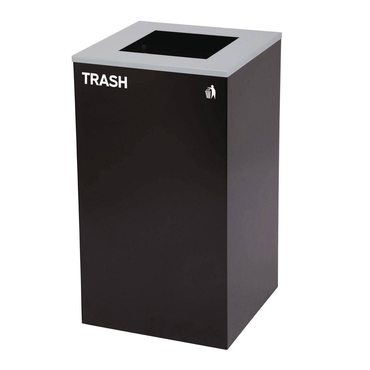 29 Gallon Trash/Recycling Cans, Steel, Blue Recycling with Circle Lid, Black Trash Can with Square Lid