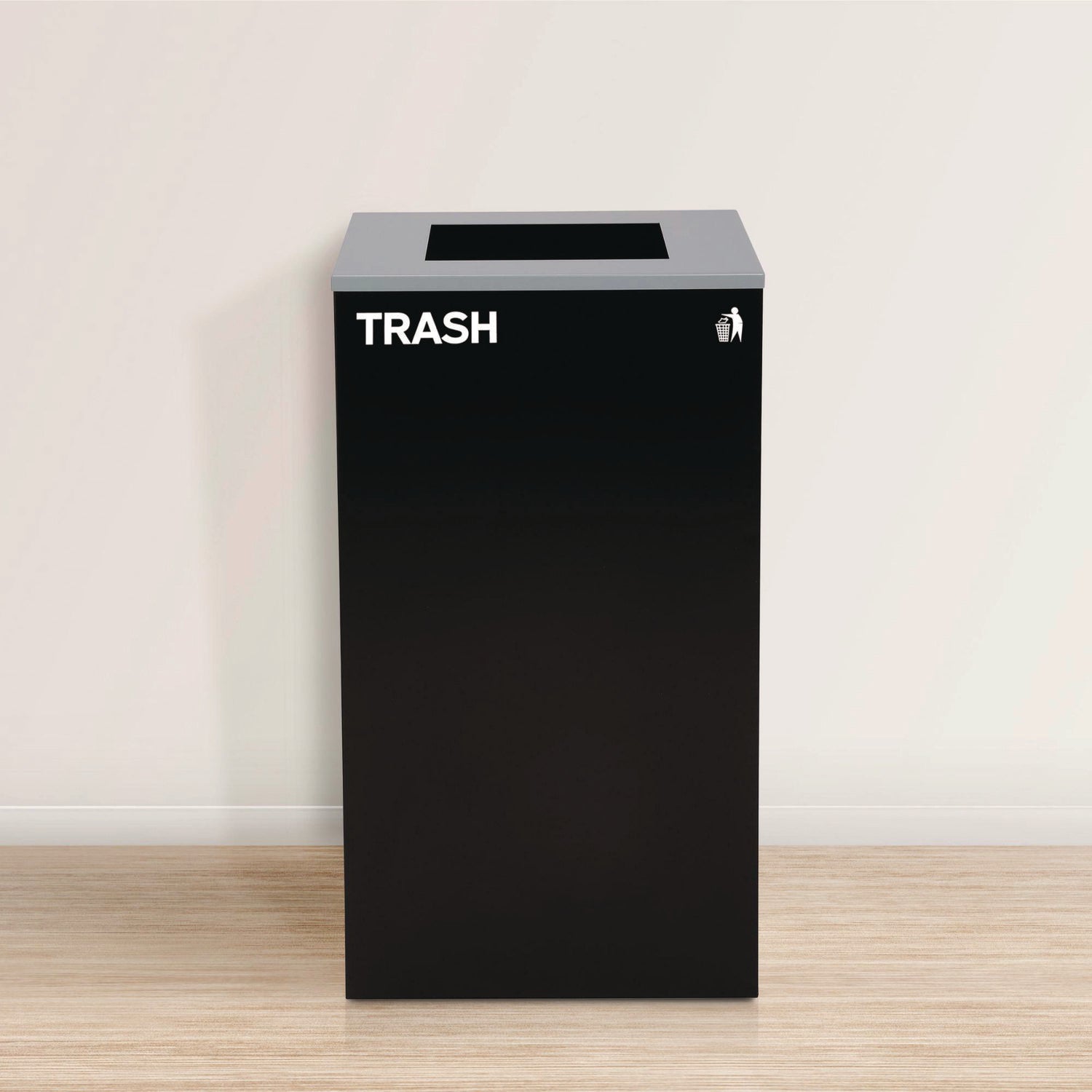 29 Gallon Trash/Recycling Cans, Steel, Blue Recycling with Circle Lid, Black Trash Can with Square Lid