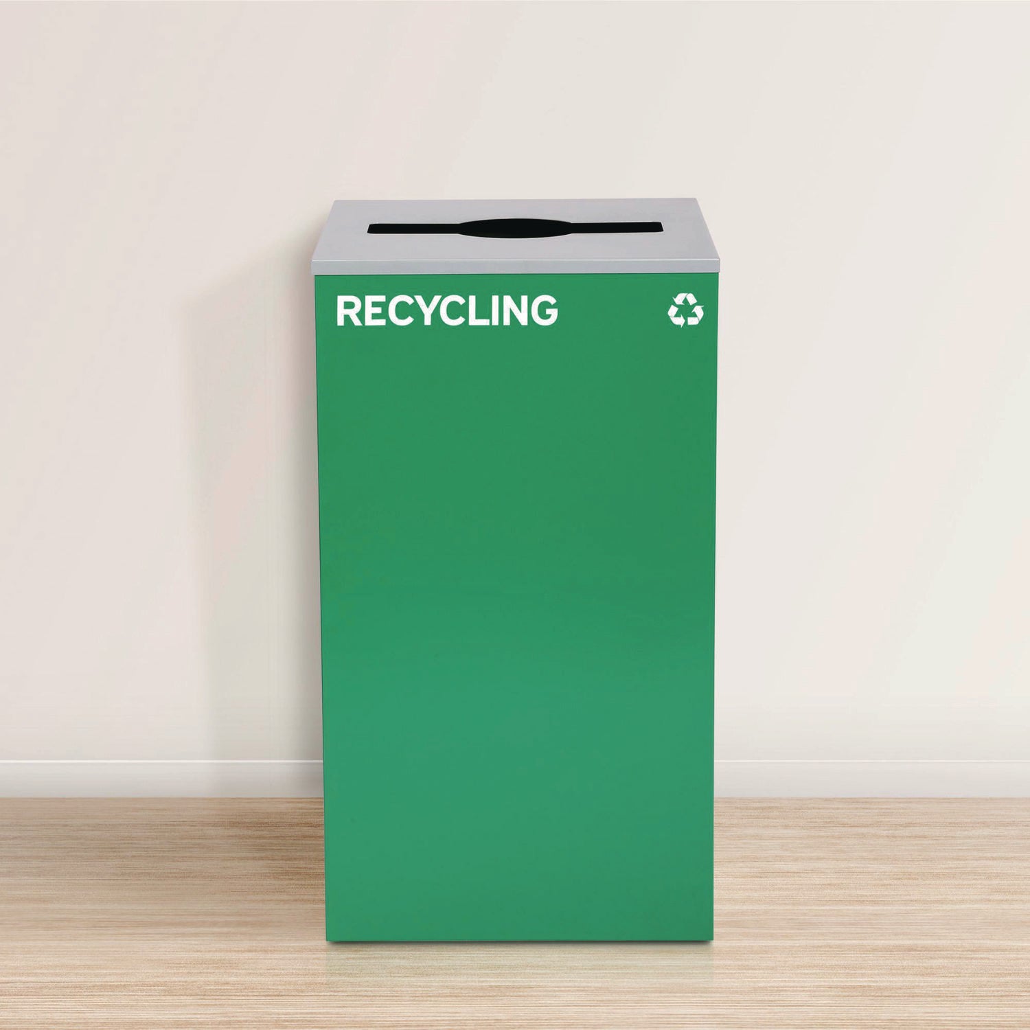 29 Gallon Trash/Recycling Cans, Steel, Green Recycling Can with Mixed Lid, Black Trash Can with Square Lid