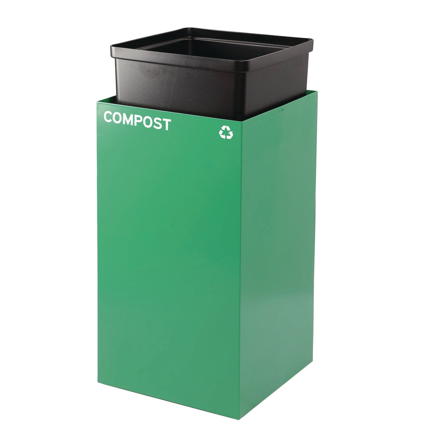 29 Gallon Trash/Recycling Cans, Steel, Green Compost Can with Mixed Lid, Black Trash Can with Square Lid
