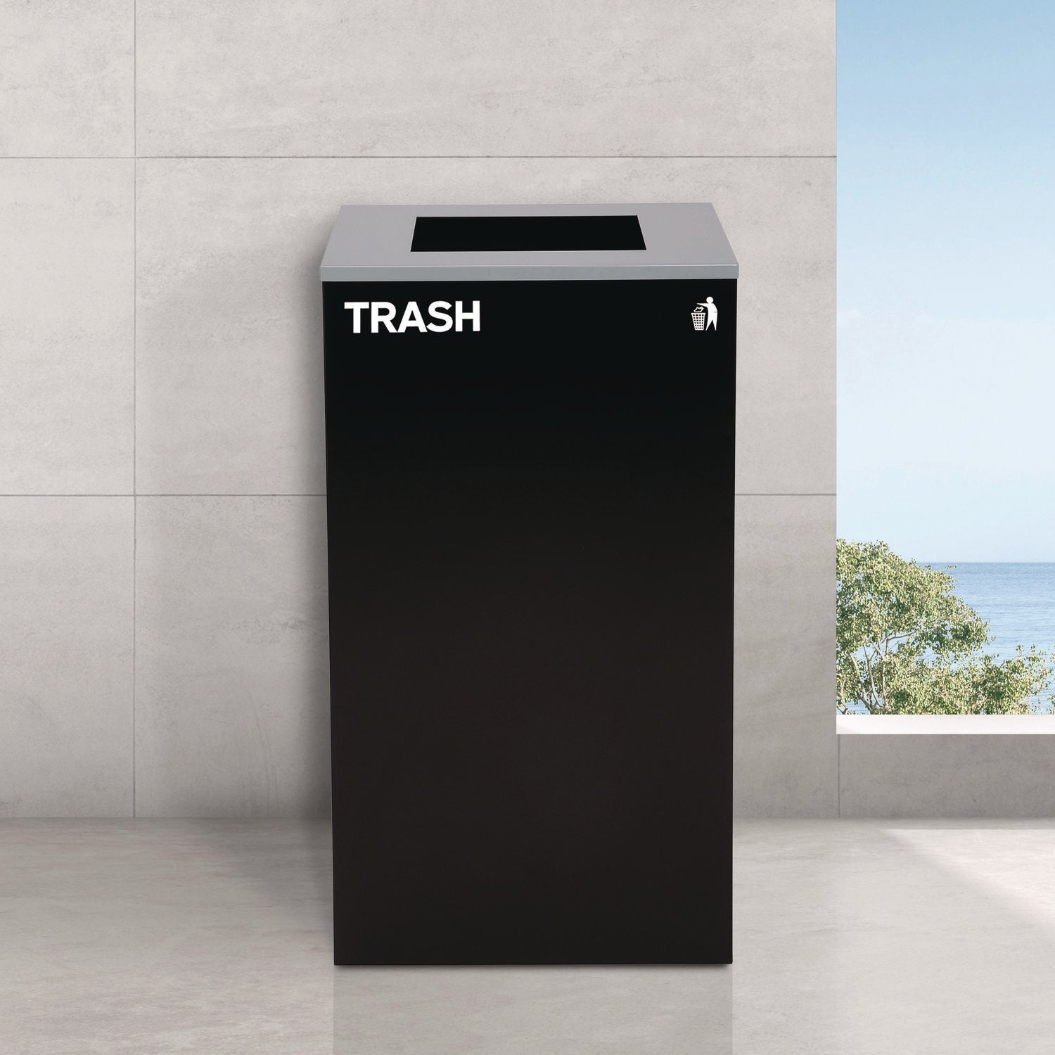 29 Gallon Trash/Recycling Cans, Steel, Blue Mixed Recycling Can, Green Compost Can, Black Trash Can with Square Lids