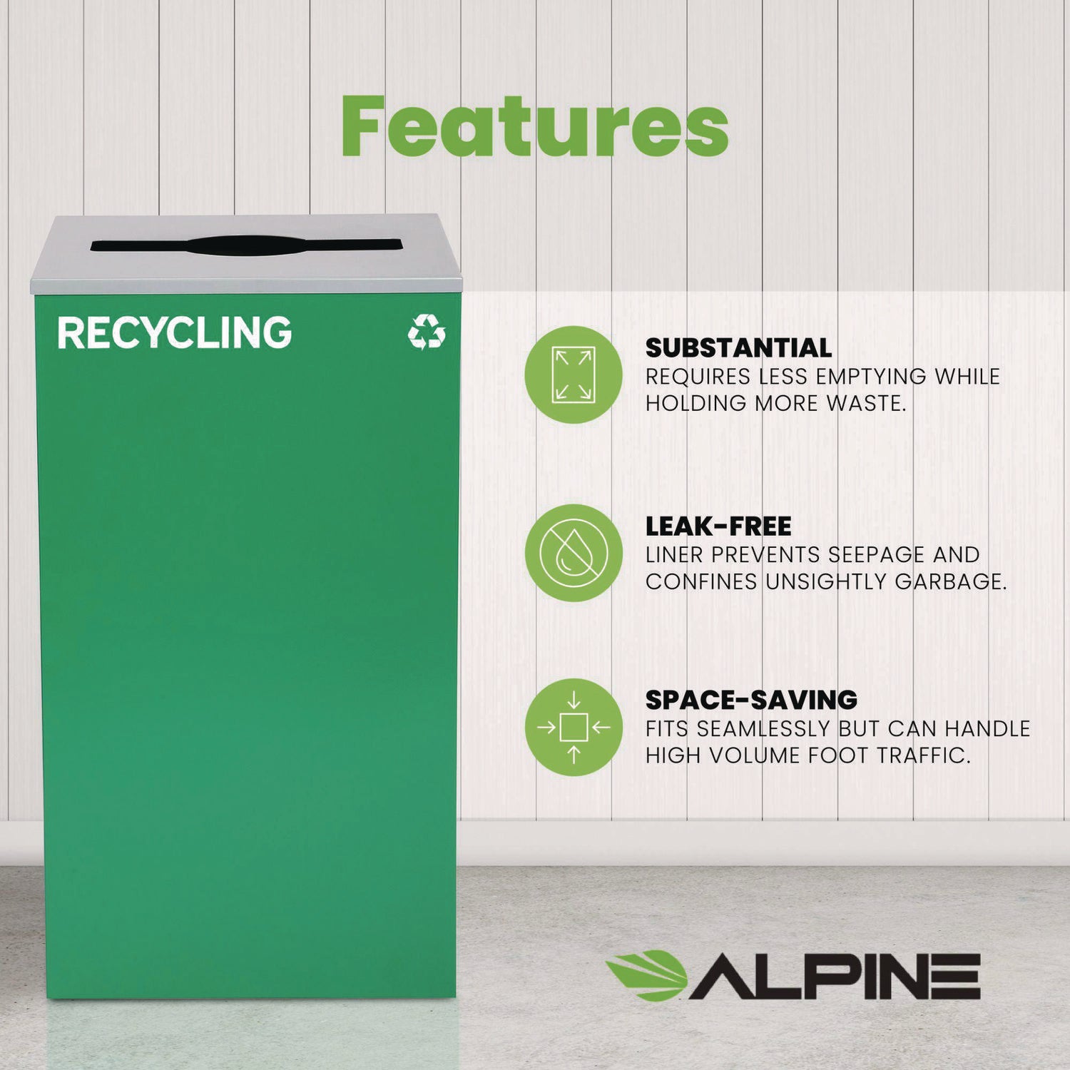 29 Gallon Trash/Recycling Cans, Steel, Green Recycling Can with Mixed Lid