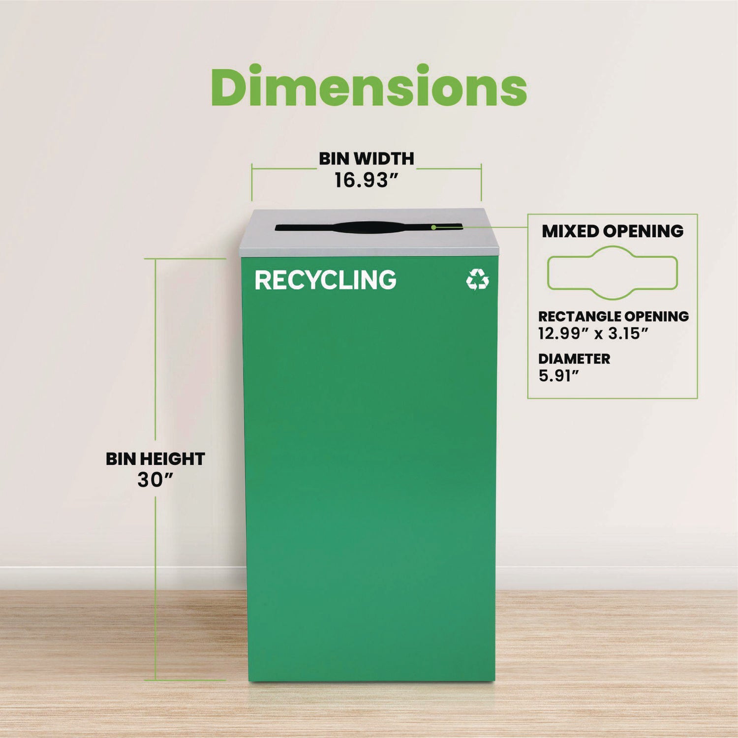 29 Gallon Trash/Recycling Cans, Steel, Green Recycling Can with Mixed Lid