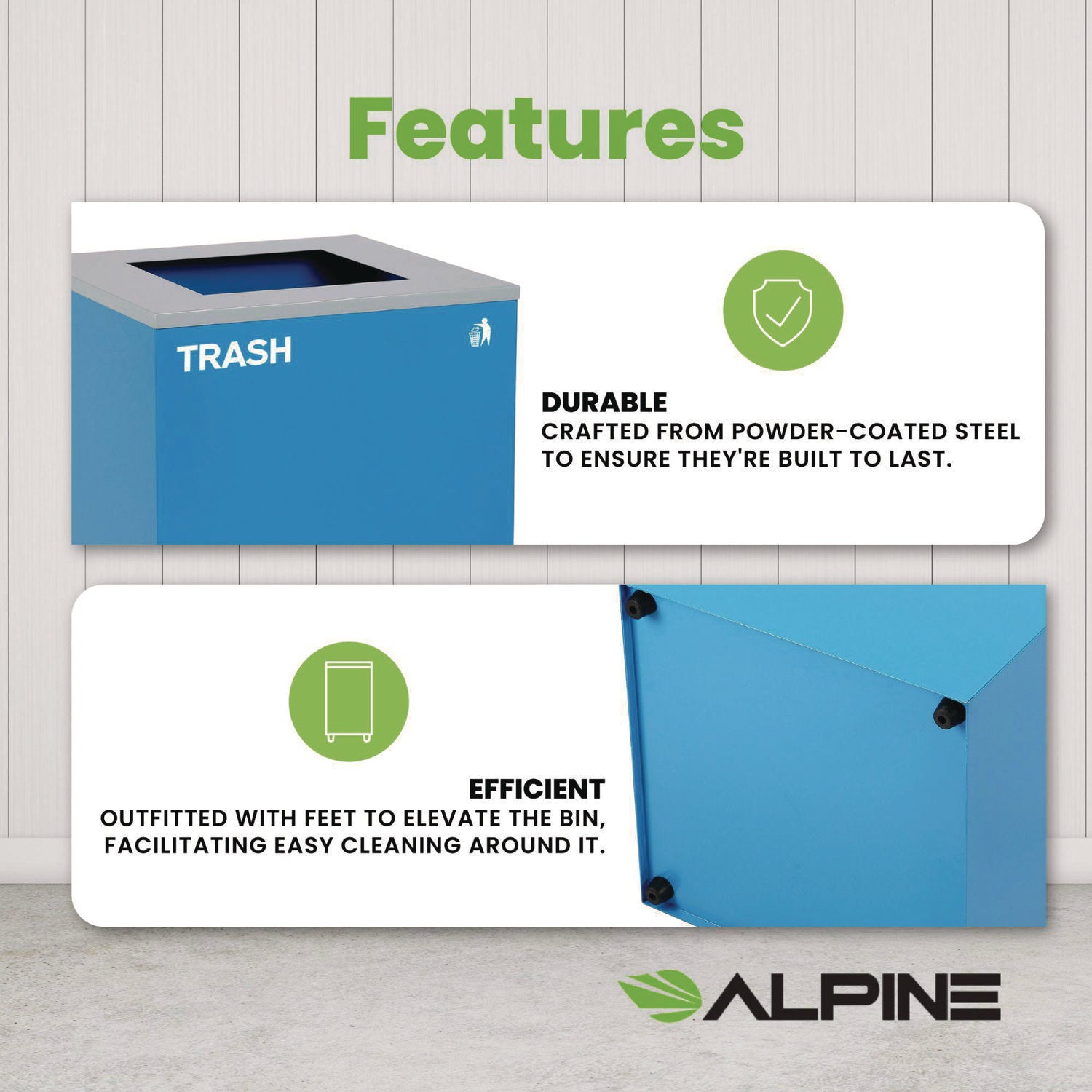 29 Gallon Trash/Recycling Cans, Steel, Blue Trash Can with Square Lid