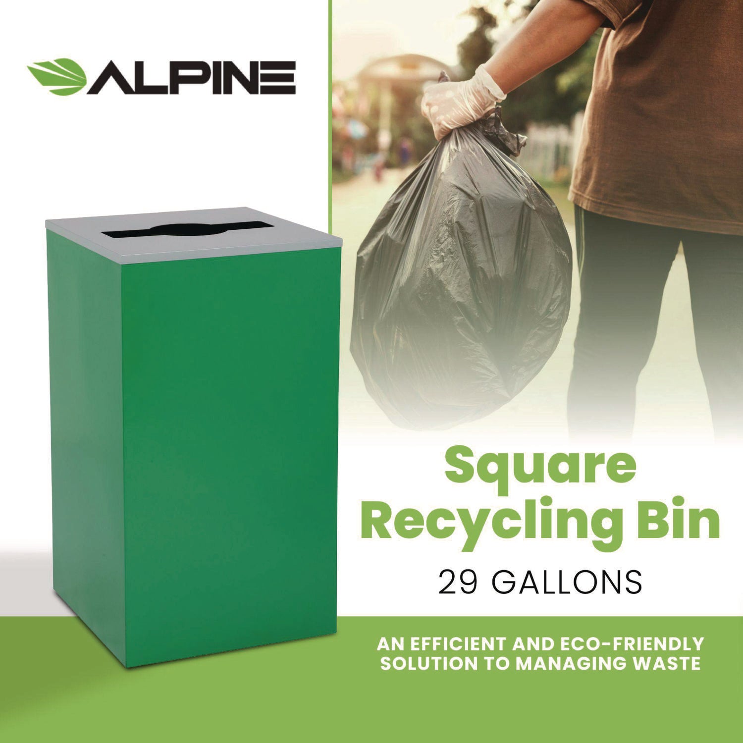 29 Gallon Trash/Recycling Cans, Steel, Green Can with Mixed Lid