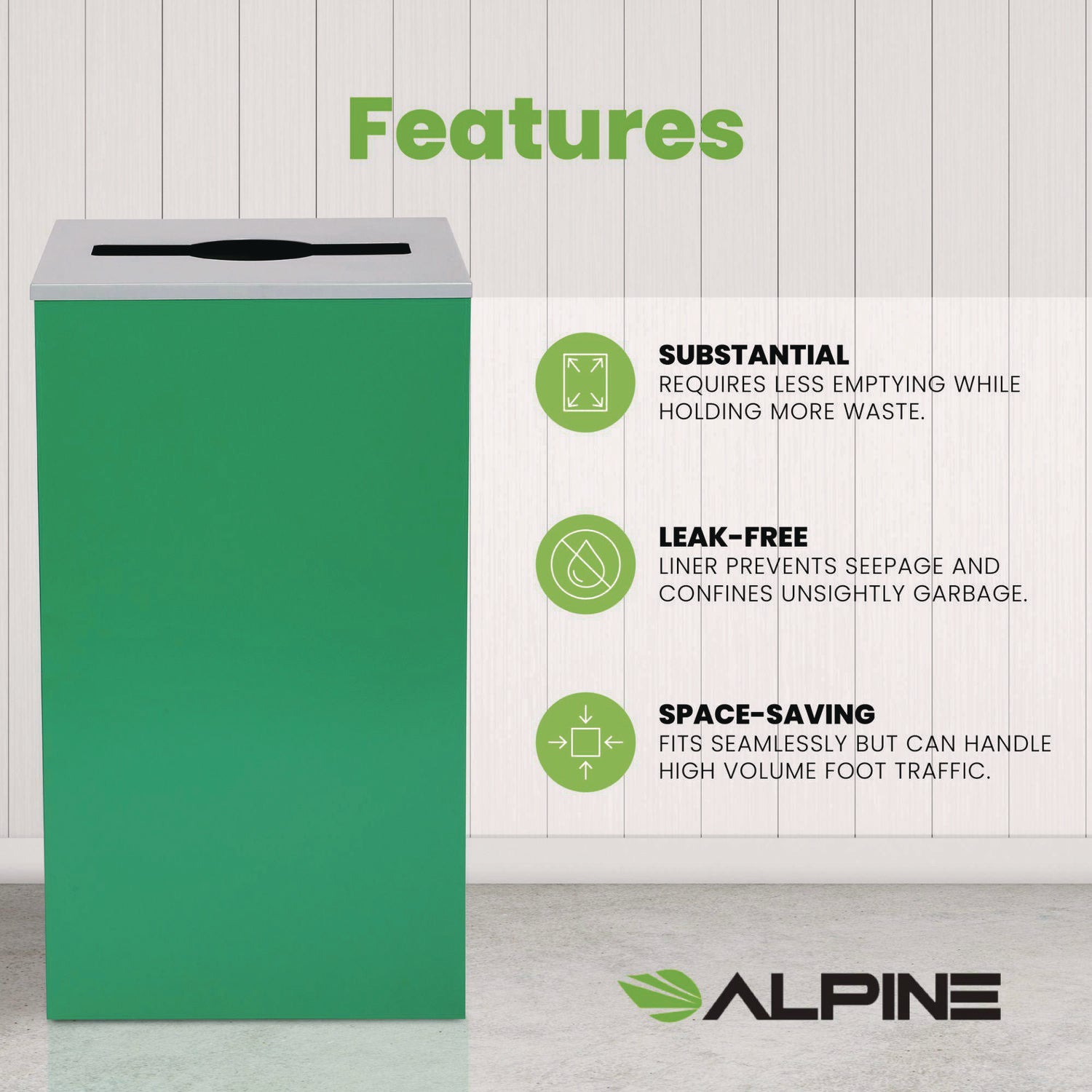 29 Gallon Trash/Recycling Cans, Steel, Green Can with Mixed Lid
