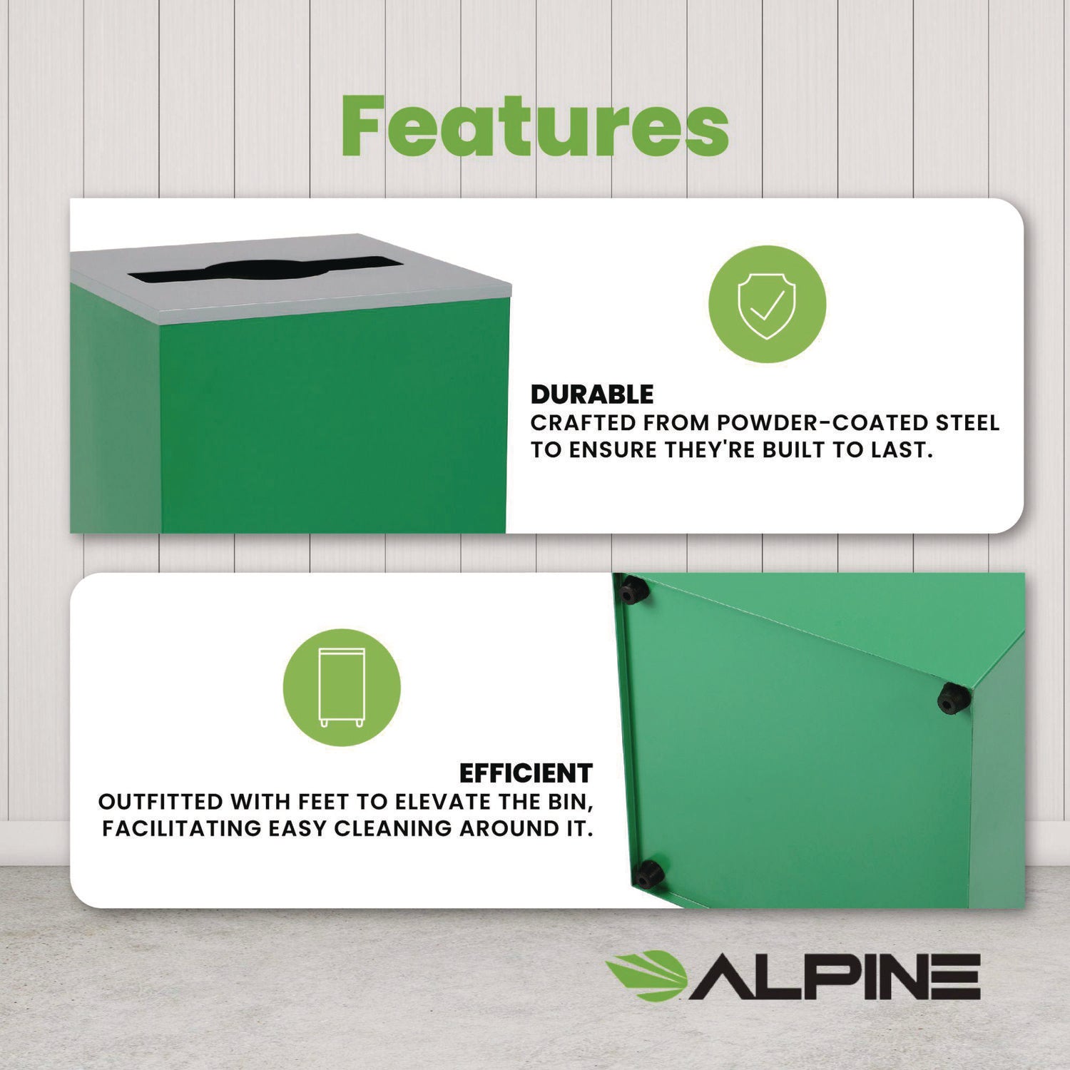29 Gallon Trash/Recycling Cans, Steel, Green Can with Mixed Lid