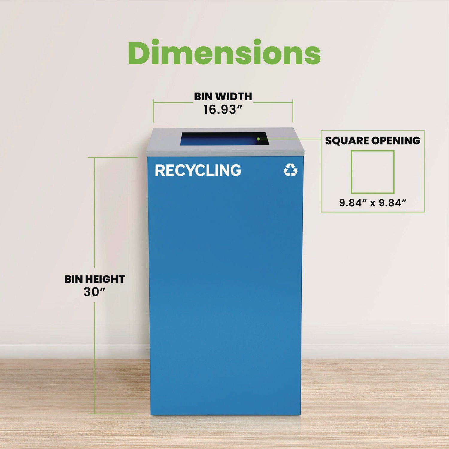 29 Gallon Trash/Recycling Cans, Steel, Blue Recycling Can with Square Lid