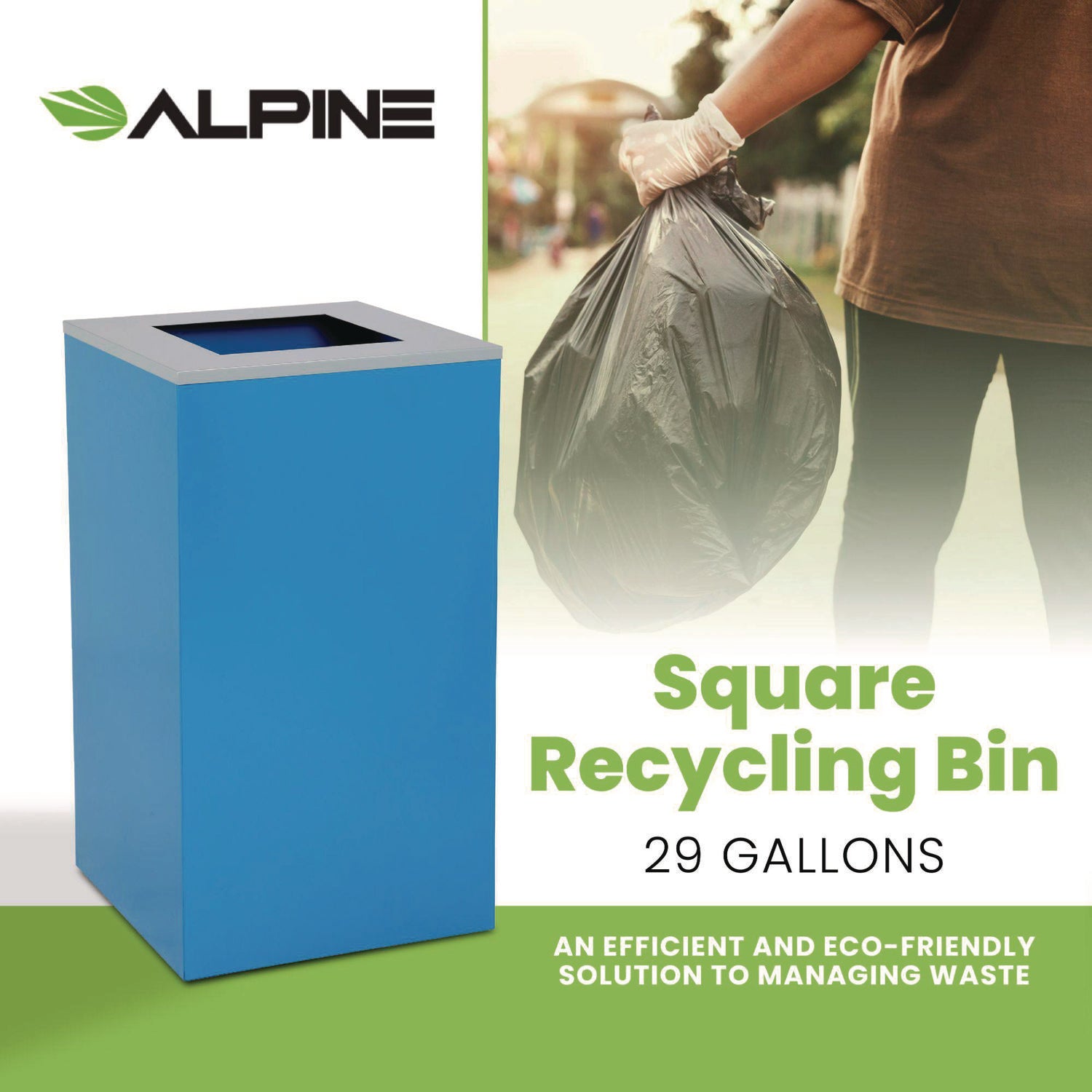 29 Gallon Trash/Recycling Cans, Steel, Blue Can with Square Lid