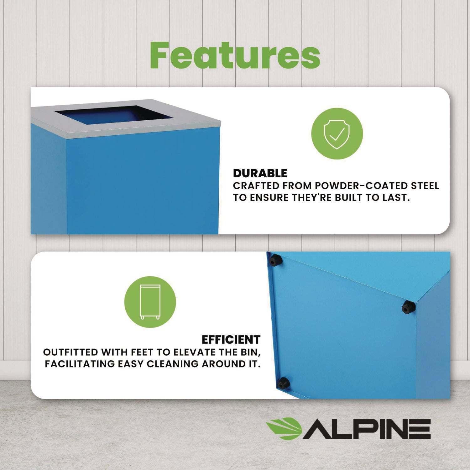 29 Gallon Trash/Recycling Cans, Steel, Blue Can with Square Lid