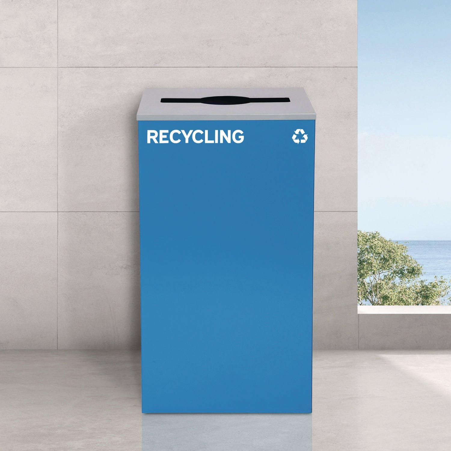 29 Gallon Trash/Recycling Cans, Steel, Blue Recycling Can with Mixed Lid