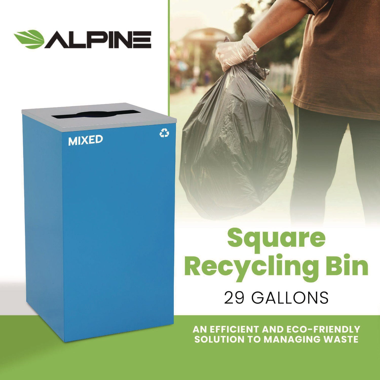 29 Gallon Trash/Recycling Cans, Steel, Blue Mixed Recycling Can with Mixed Lid