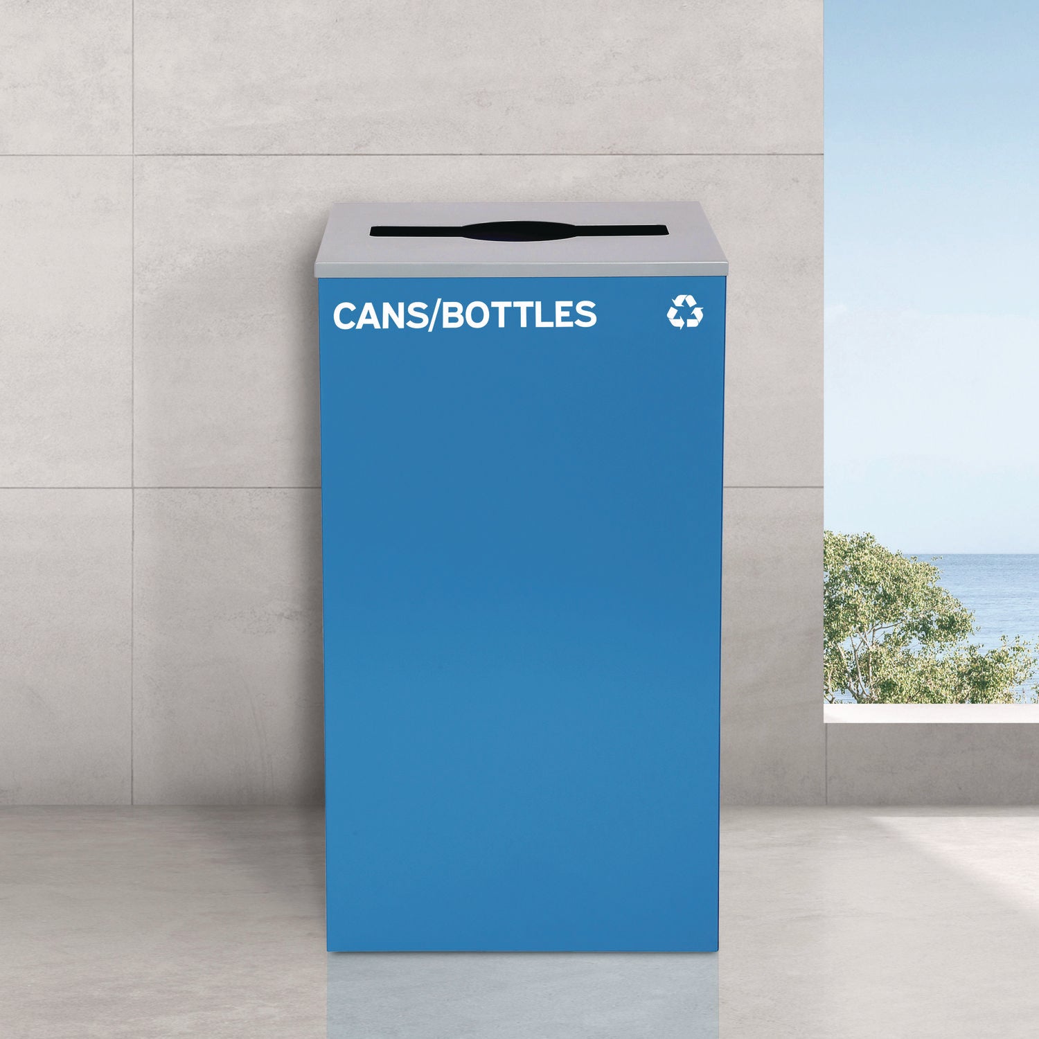 29 Gallon Trash/Recycling Cans, Steel, Blue Cans/Bottles Recycling Can with Mixed Lid