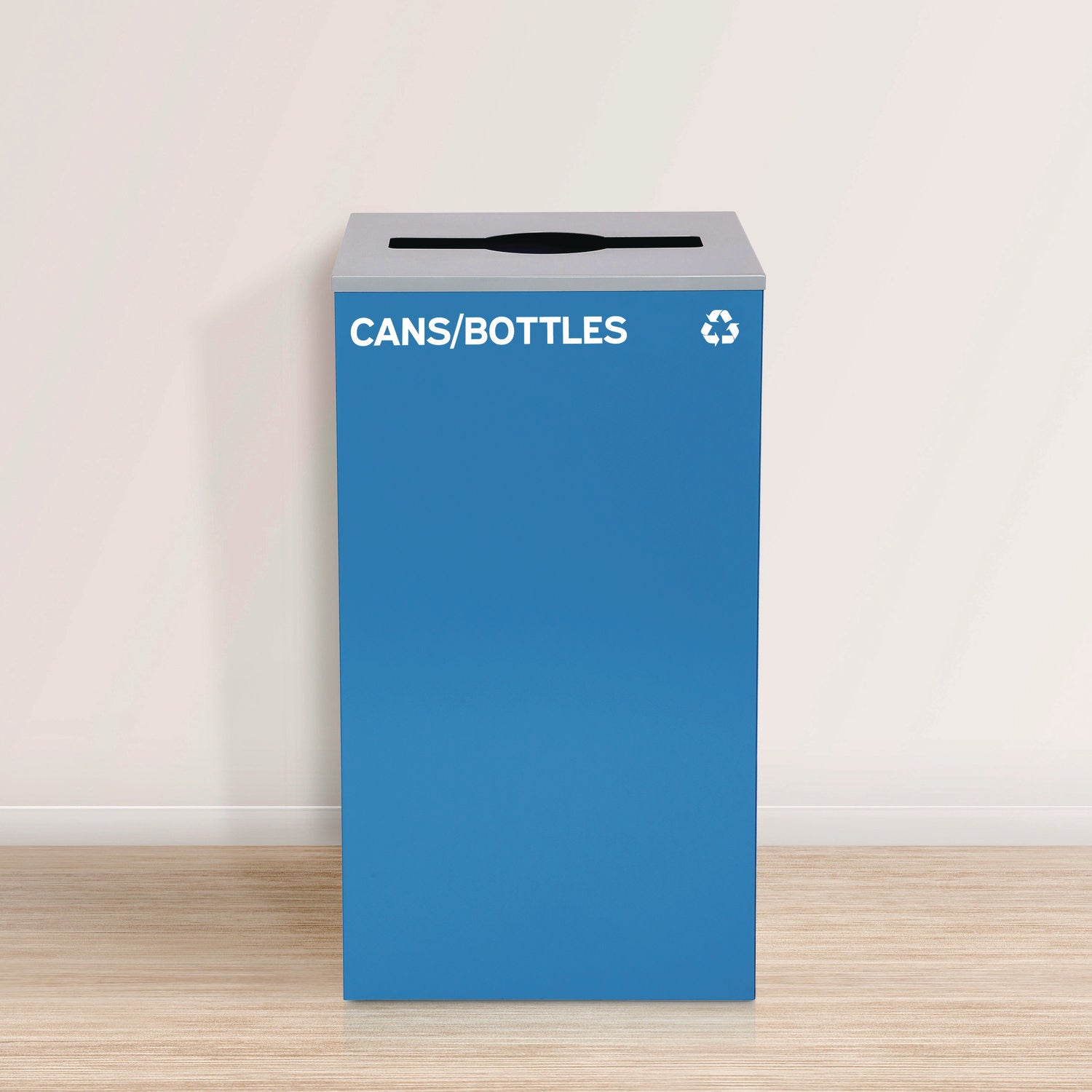 29 Gallon Trash/Recycling Cans, Steel, Blue Cans/Bottles Recycling Can with Mixed Lid