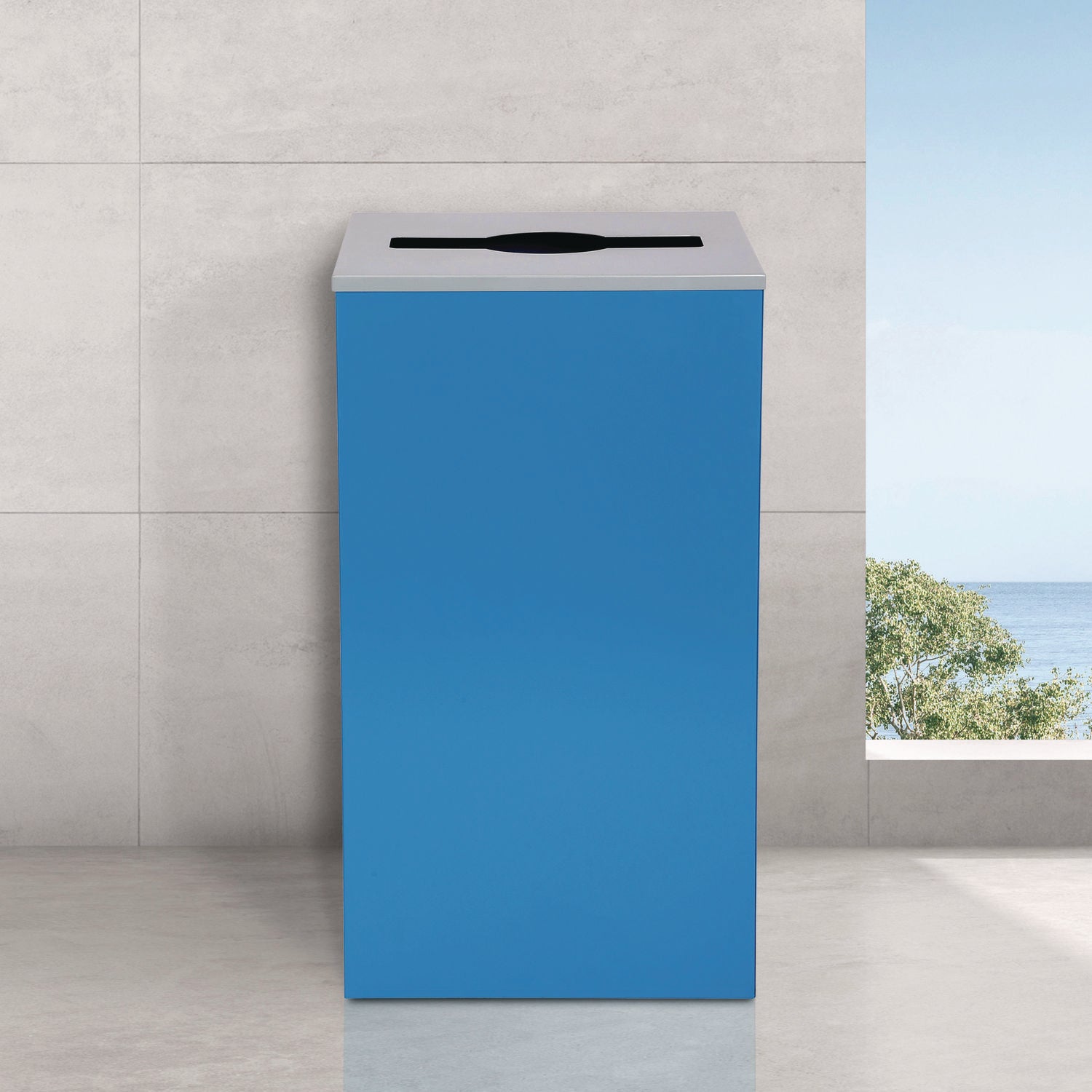 29 Gallon Trash/Recycling Cans, Steel, Blue Can with Mixed Lid