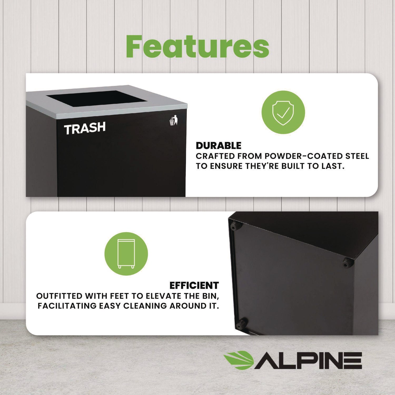 29 Gallon Trash/Recycling Cans, Steel, Black Trash Can with Square Lid