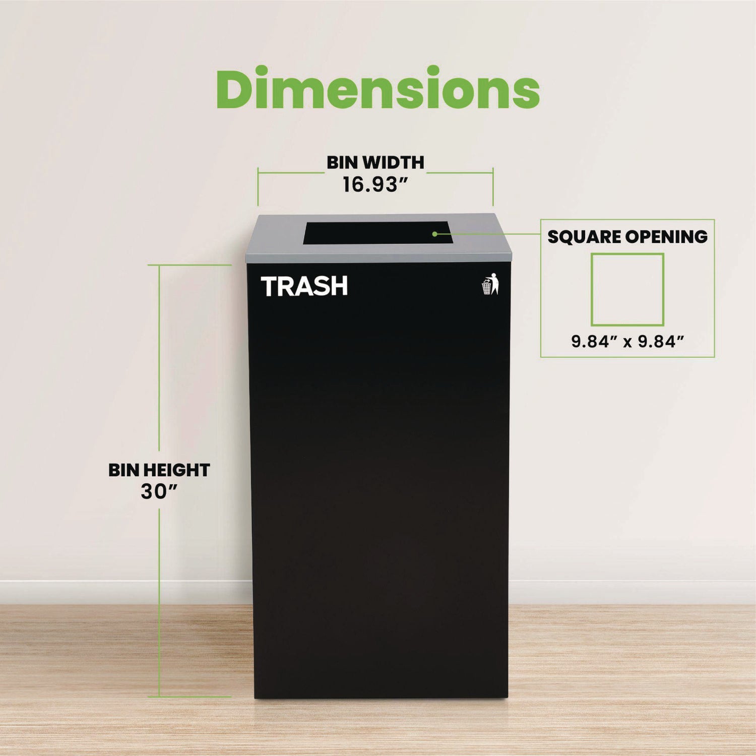 29 Gallon Trash/Recycling Cans, Steel, Black Trash Can with Square Lid