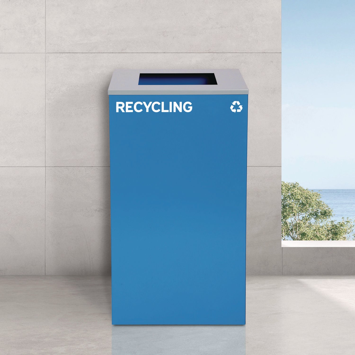 29 Gallon Trash/Recycling Cans, Steel, Blue Recycling and Black Trash Cans w/Square Lid, Green Mixed Recycling Can Mixed Lid