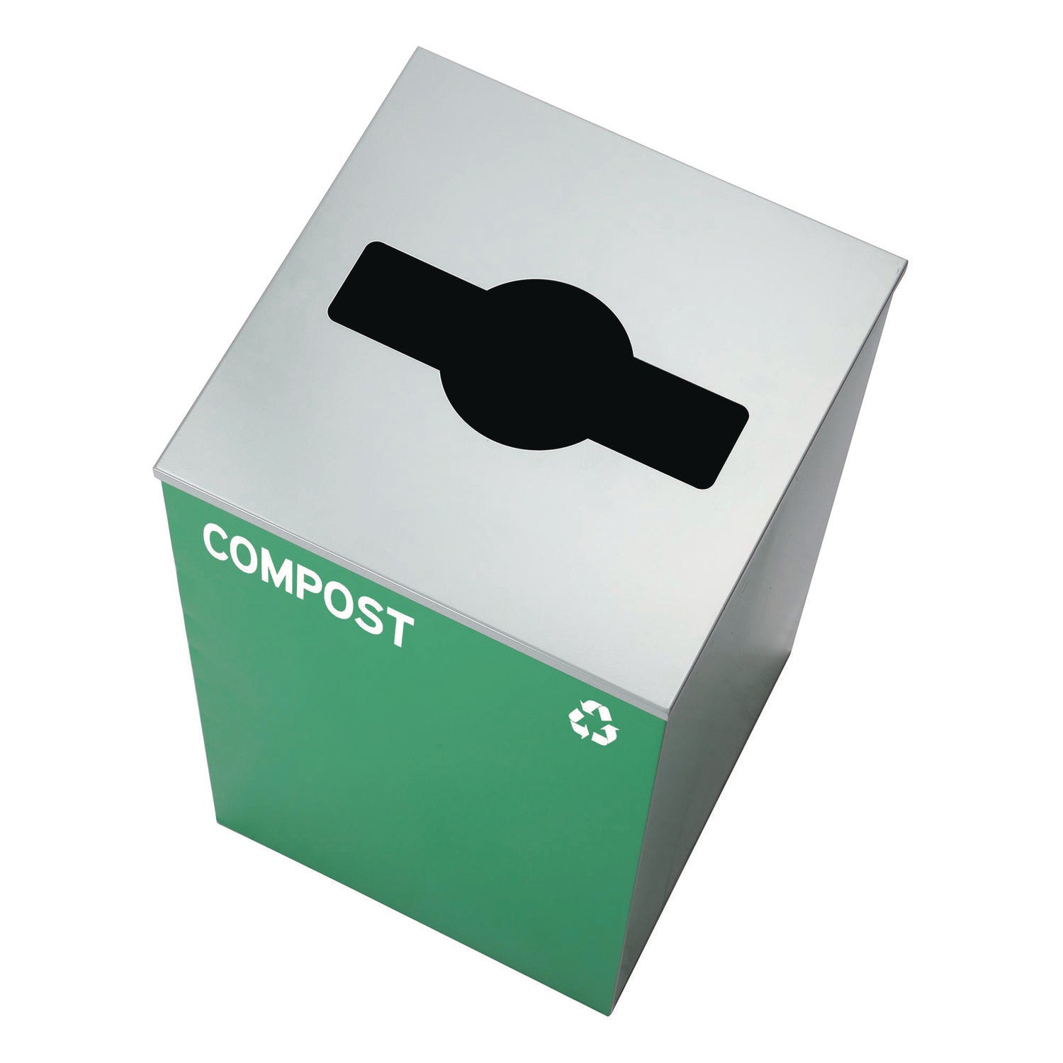29 Gallon Trash/Recycling Cans, Steel, Blue Recycling Can and Black Trash Can w/Square Lids, Green Compost Can with Mixed Lid